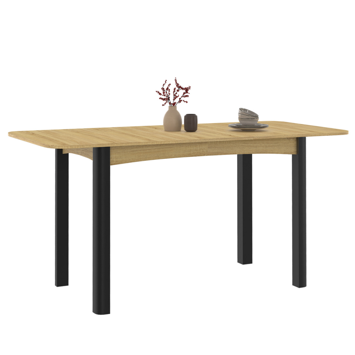ID MARKET Table à manger extensible rectangle JUNE 4-8 personnes bois et noir 120-160 cm