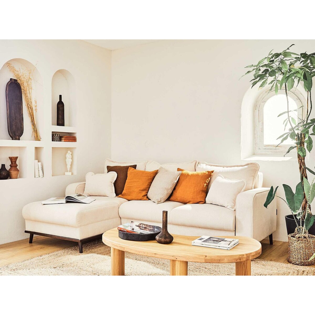 LISA DESIGN Albane - canapé d'angle gauche - 4 places - convertible avec coffre - en velours côtelé