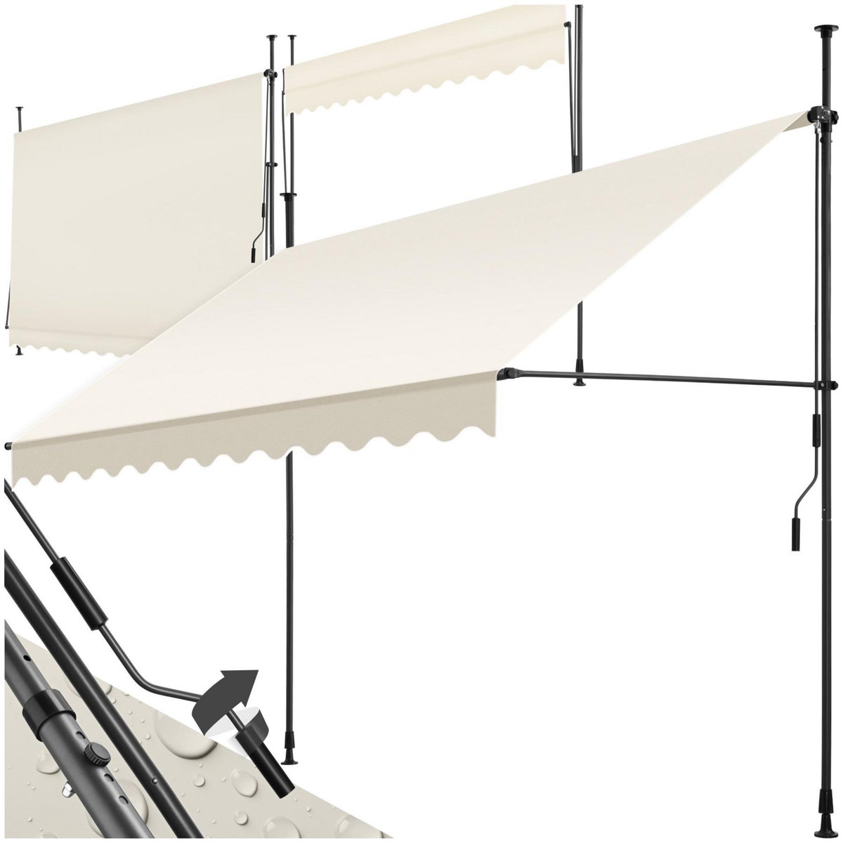 tectake Store à pince sans perçage avec manivelle beige 300 x 180 cm