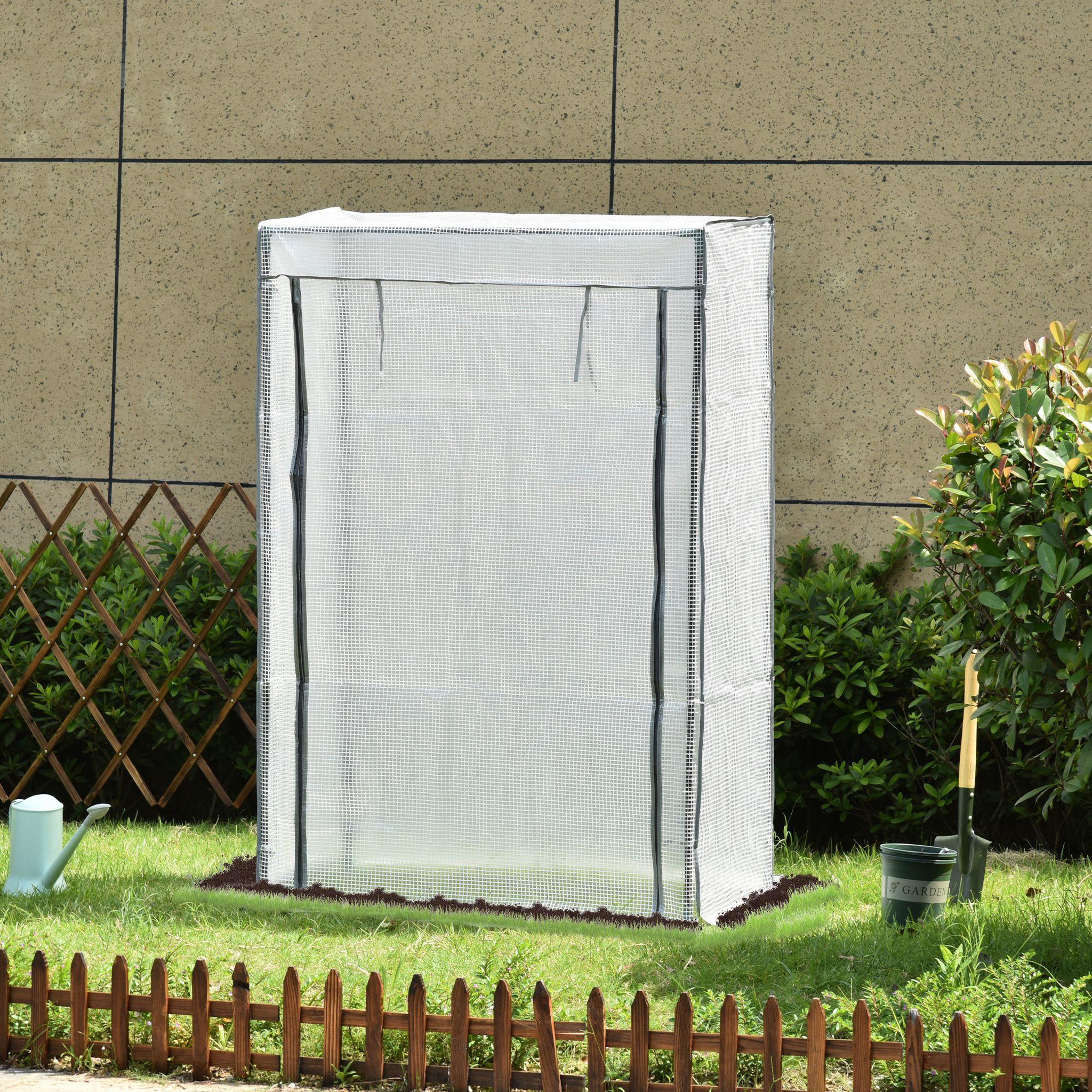 Voir la diapositive 4 : OUTSUNNY Serre de jardin serre à tomates porte zippée déroulante - 1x0,5x1,5m - acier pvc blanc transparent