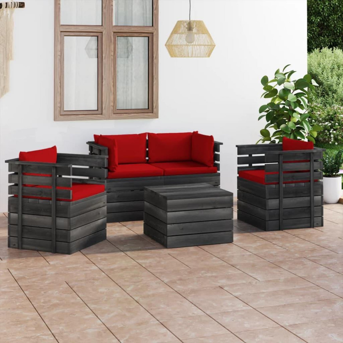 VIDAXL Salon palette de jardin 5 pcs avec coussins Bois de pin massif