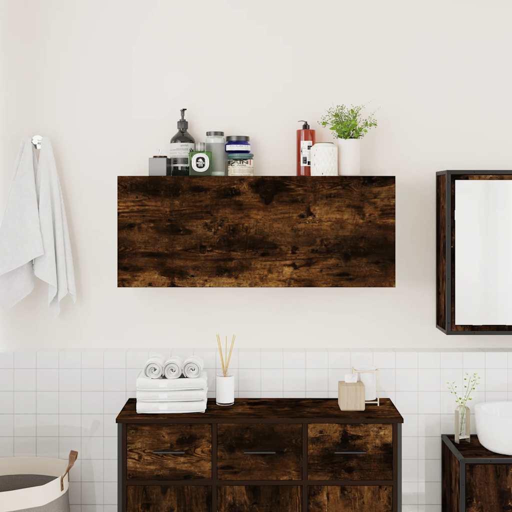 Voir la diapositive 3 : VIDAXL Armoire murale de bain chene fume 100x25x40cm bois d'ingenierie