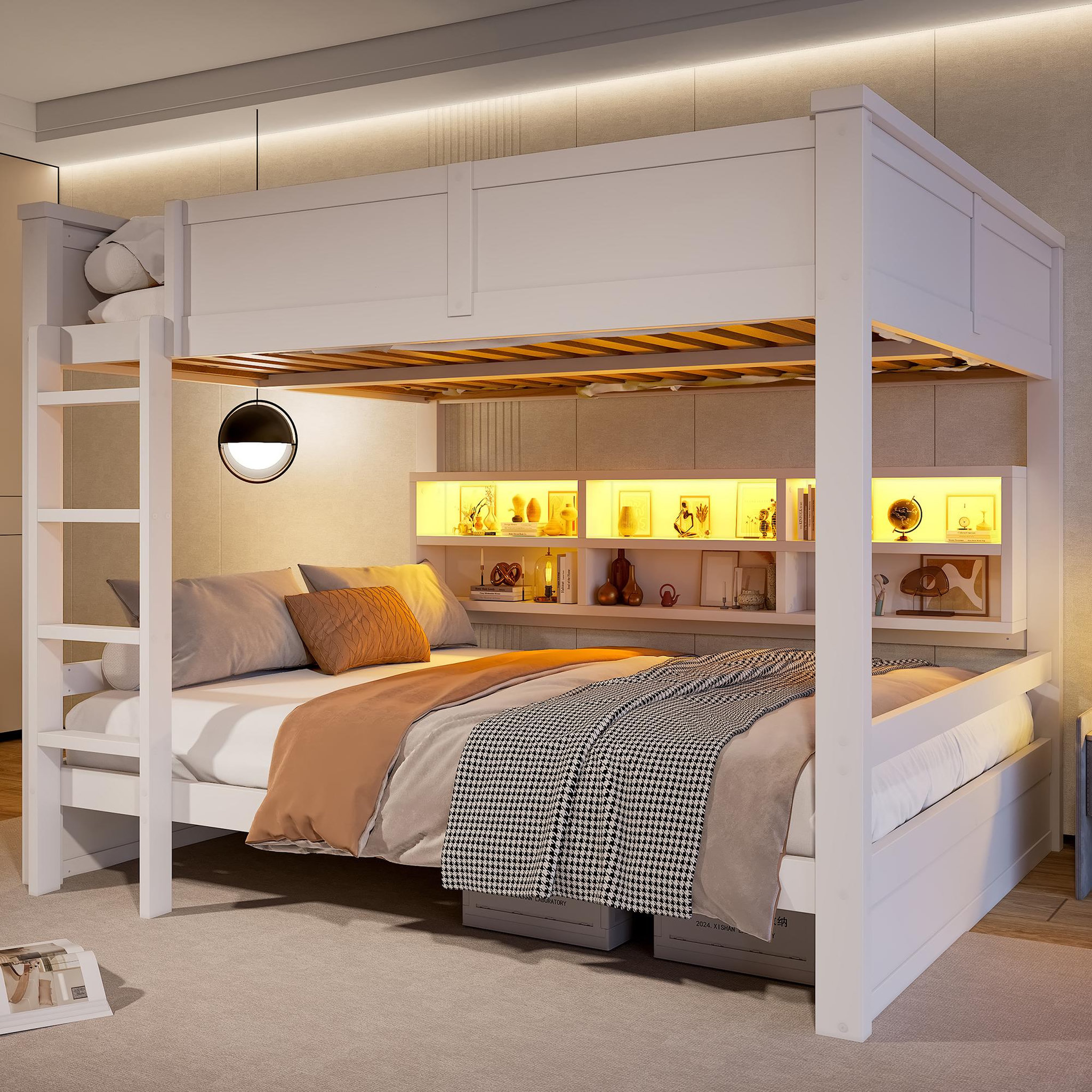 Voir la diapositive 4 : MERAX Lit superposé 160x200 cm coloris blanc led pin