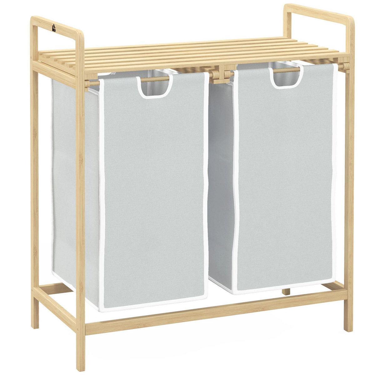 HOMCOM Panier à linge corbeille à linge bambou 2 paniers amovibles crème