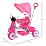 Voir la diapositive 3 : HOMCOM Tricycle enfants évolutif canne, pare-soleil pliable amovible effets lumineux sonores métal blanc PP rose