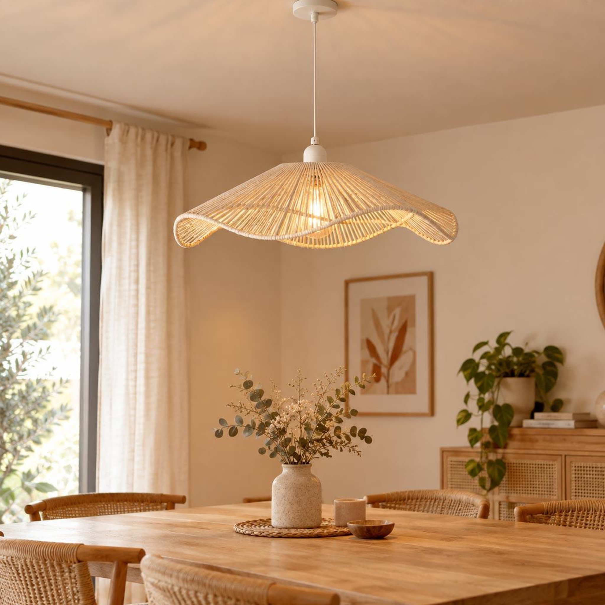 Voir la diapositive 4 : J-LINE Suspension en Lin  Ivan  49cm Beige
