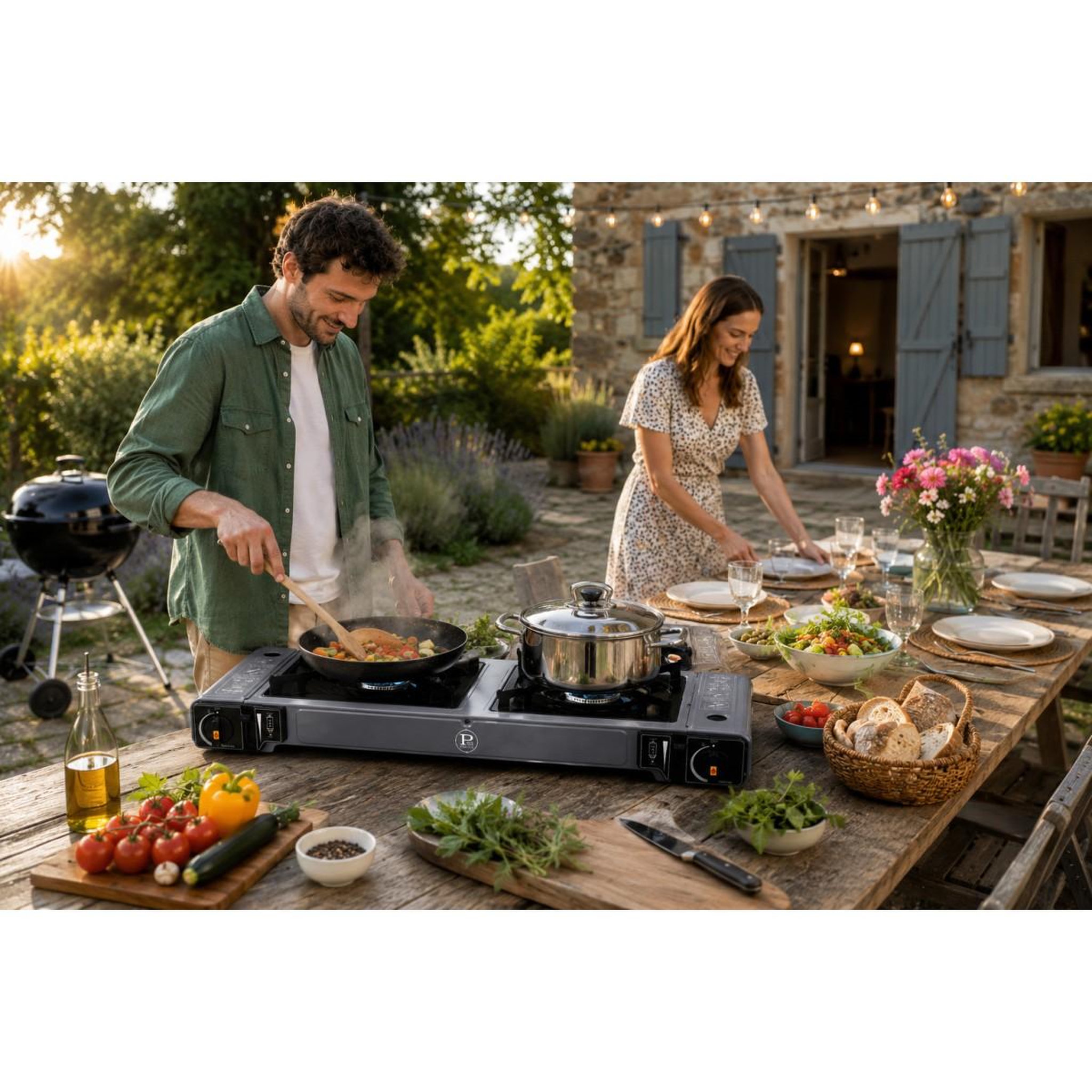 Voir la diapositive 3 : INTEC Réchaud à gaz 2 feux 3800w allumage piezo + 8 cartouches gaz butane - cuisinière à gaz portable camping cuisine extérieure intec