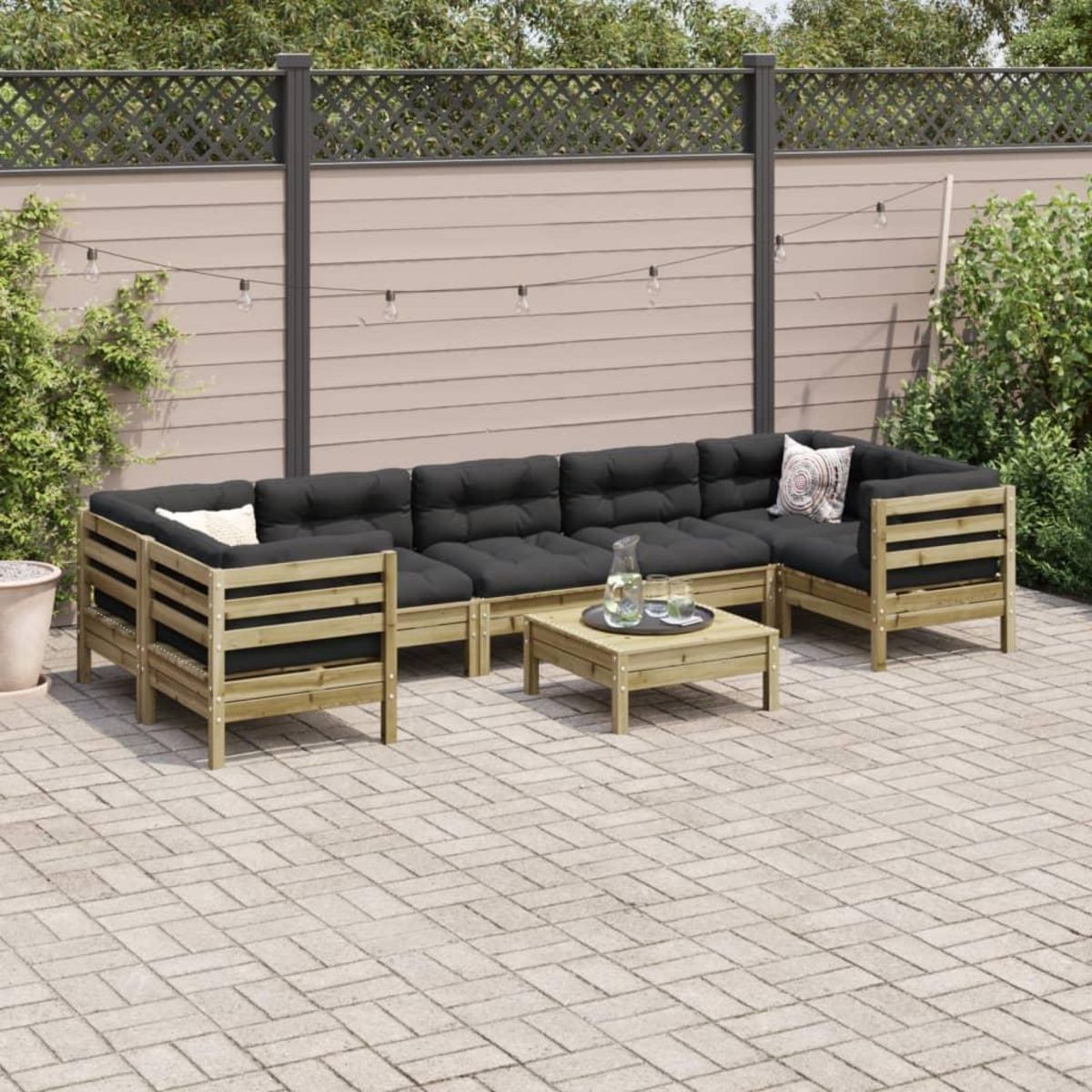 VIDAXL Salon de jardin 8 pcs avec coussins bois de pin impregne