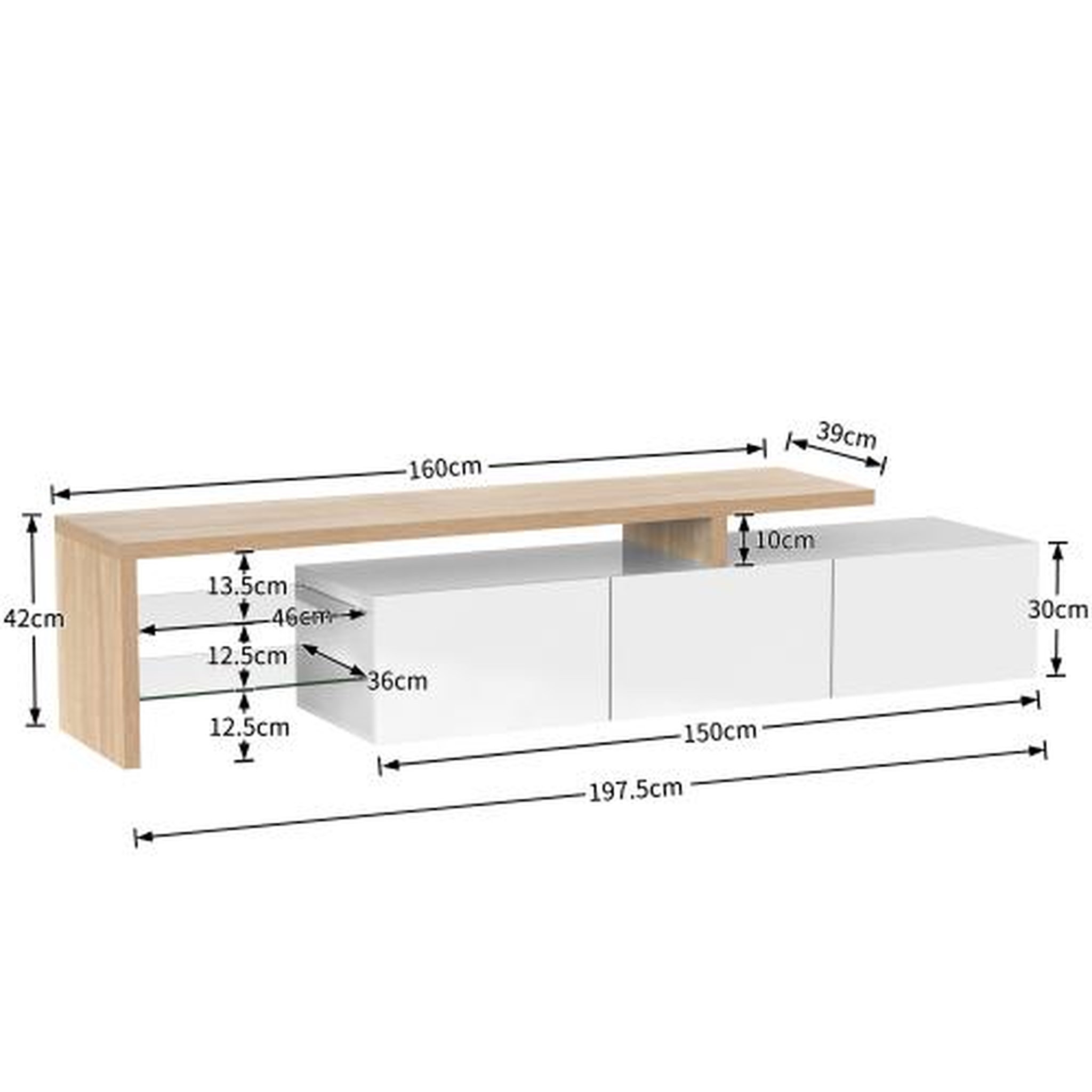 Voir la diapositive 3 : MERAX Meuble tv blanc+naturel 197,5 cm led mdf