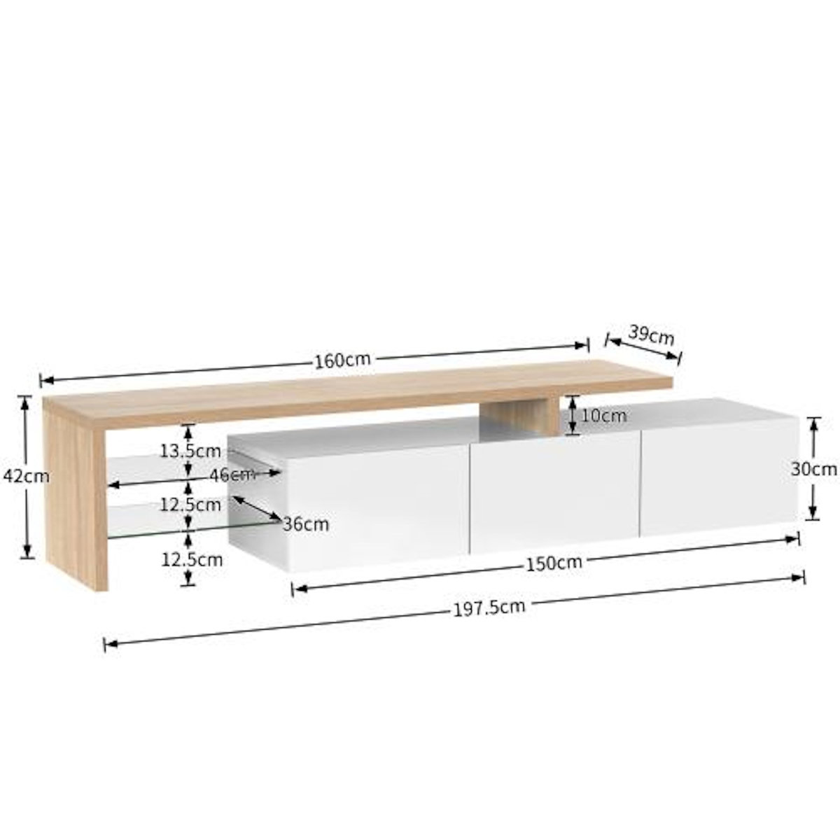 MERAX Meuble tv blanc+naturel 197,5 cm led mdf