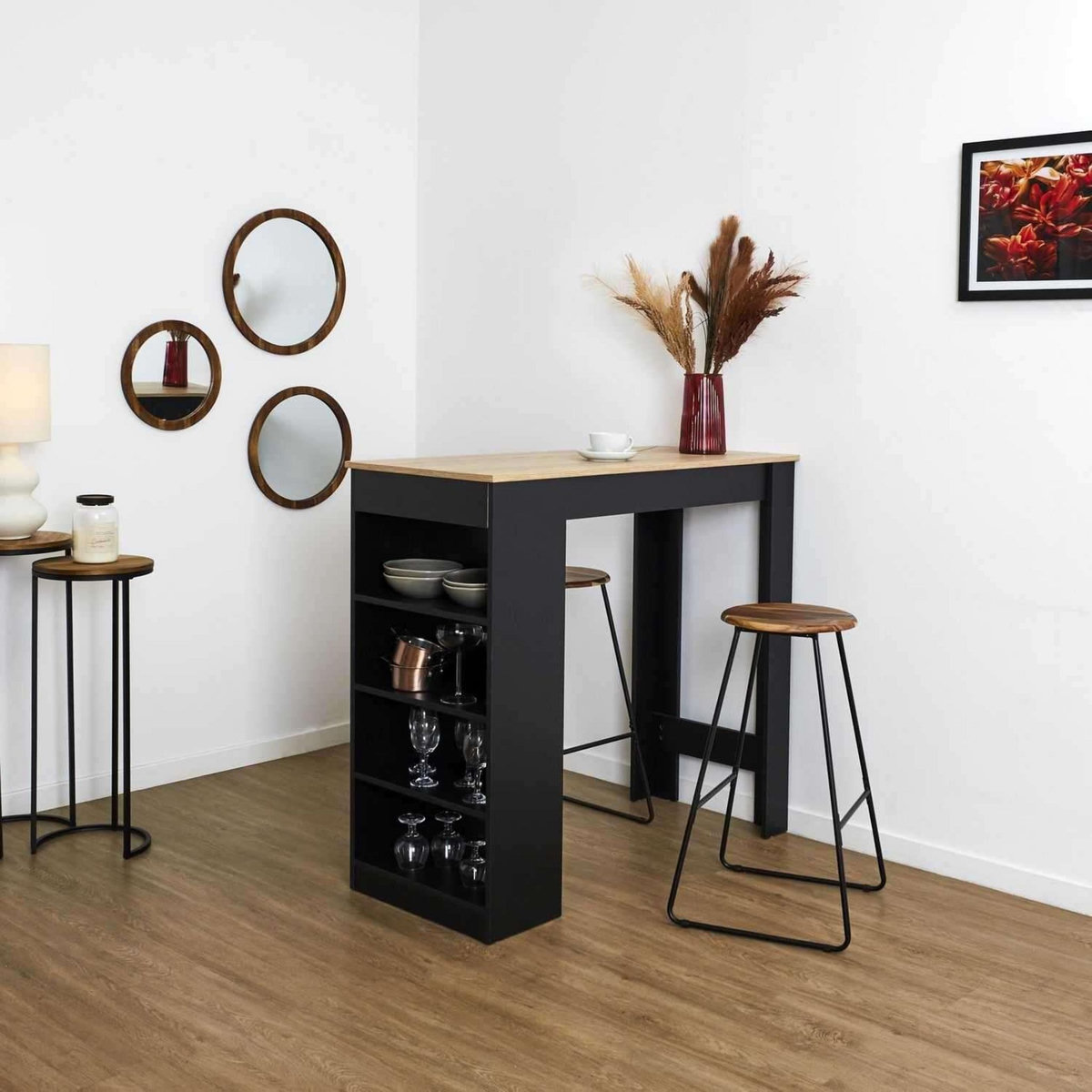 The Home Deco Factory Tabouret de bar en acacia VISBY - Marron et noir