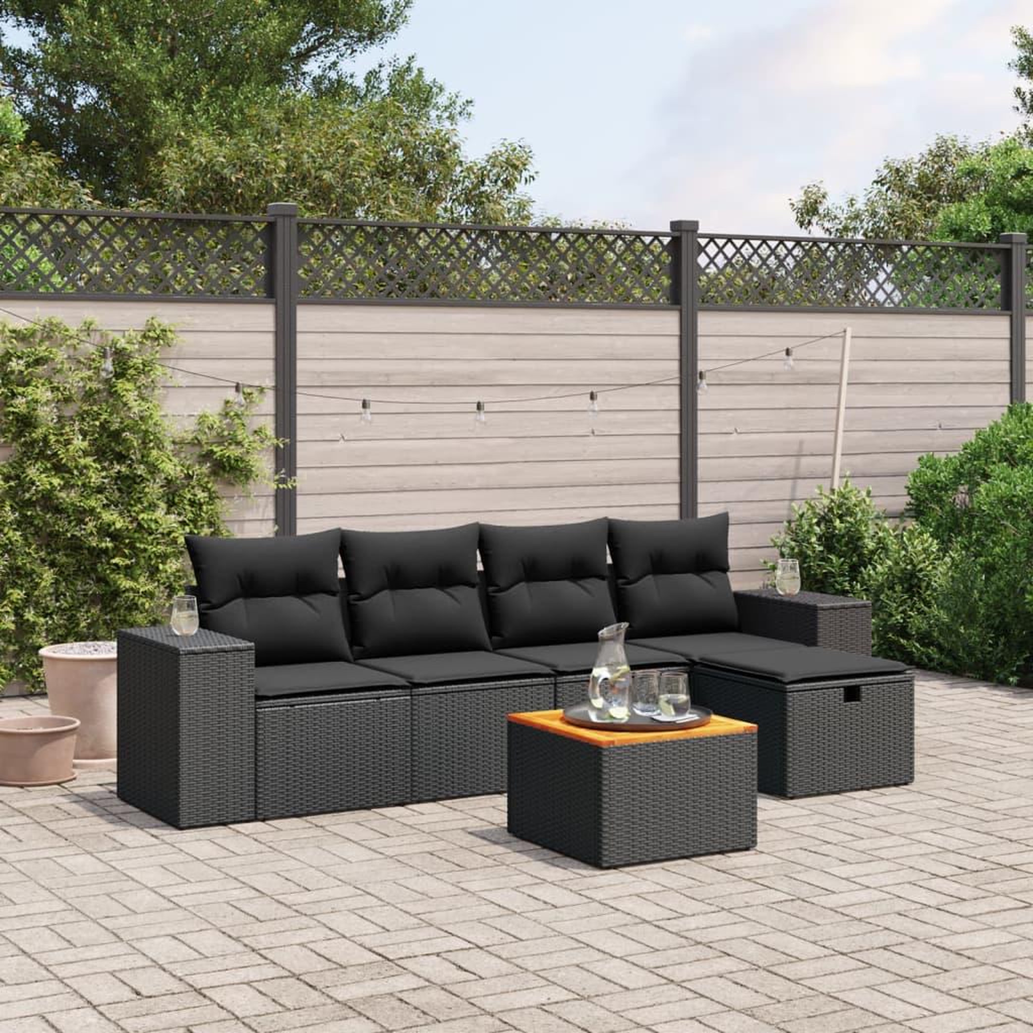 VIDAXL Salon de jardin 6 pcs avec coussins noir resine tressee