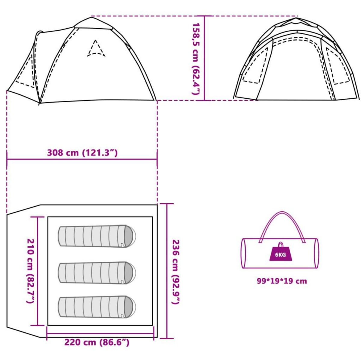 VIDAXL Tente de camping a dome 3 personnes bleu liberation rapide