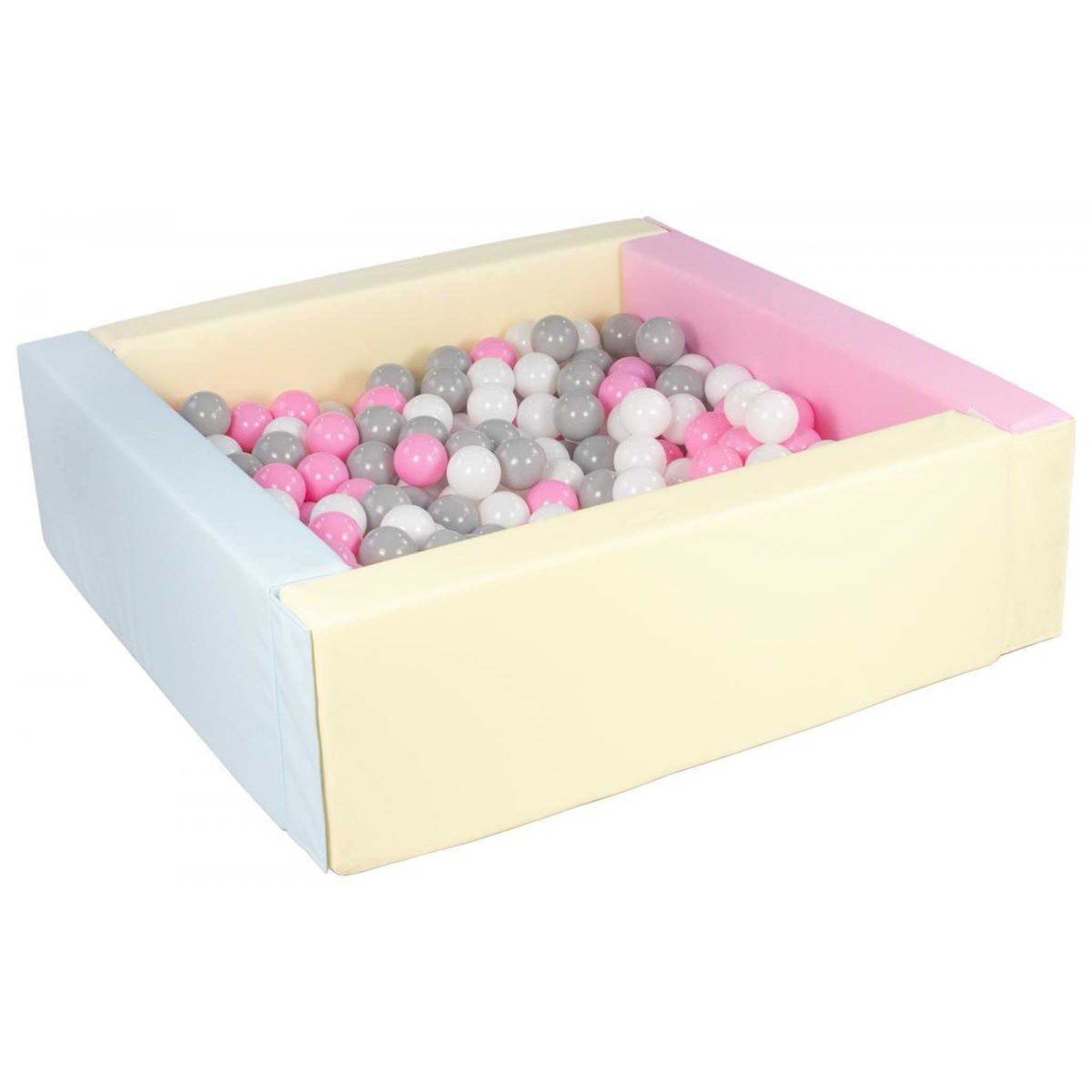 VELINDA Piscine à balles carrée avec 300 balles - rose, bleu, jaune (pastel)/blanc,rose clair,gris