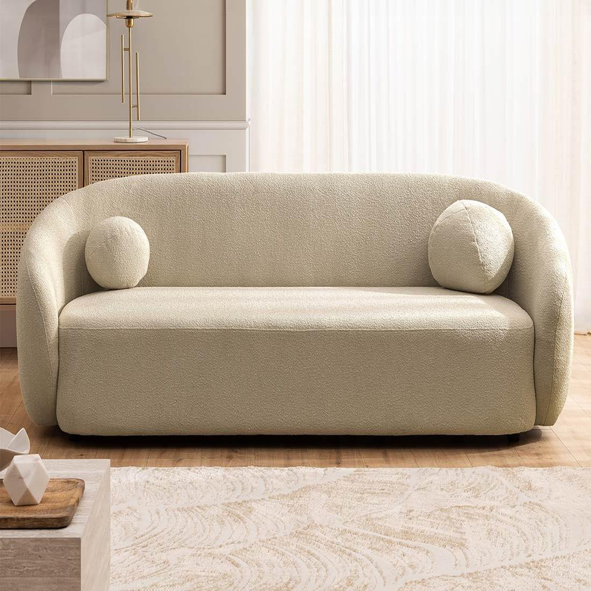 Voir la diapositive 5 : BEST MOBILIER Flore - canapé droit 3 places en tissu bouclette