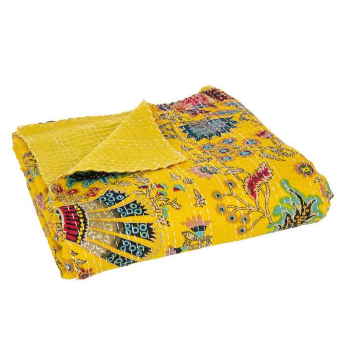 Paris Prix Plaid en Coton Imprimé  Floral  220x270cm Jaune