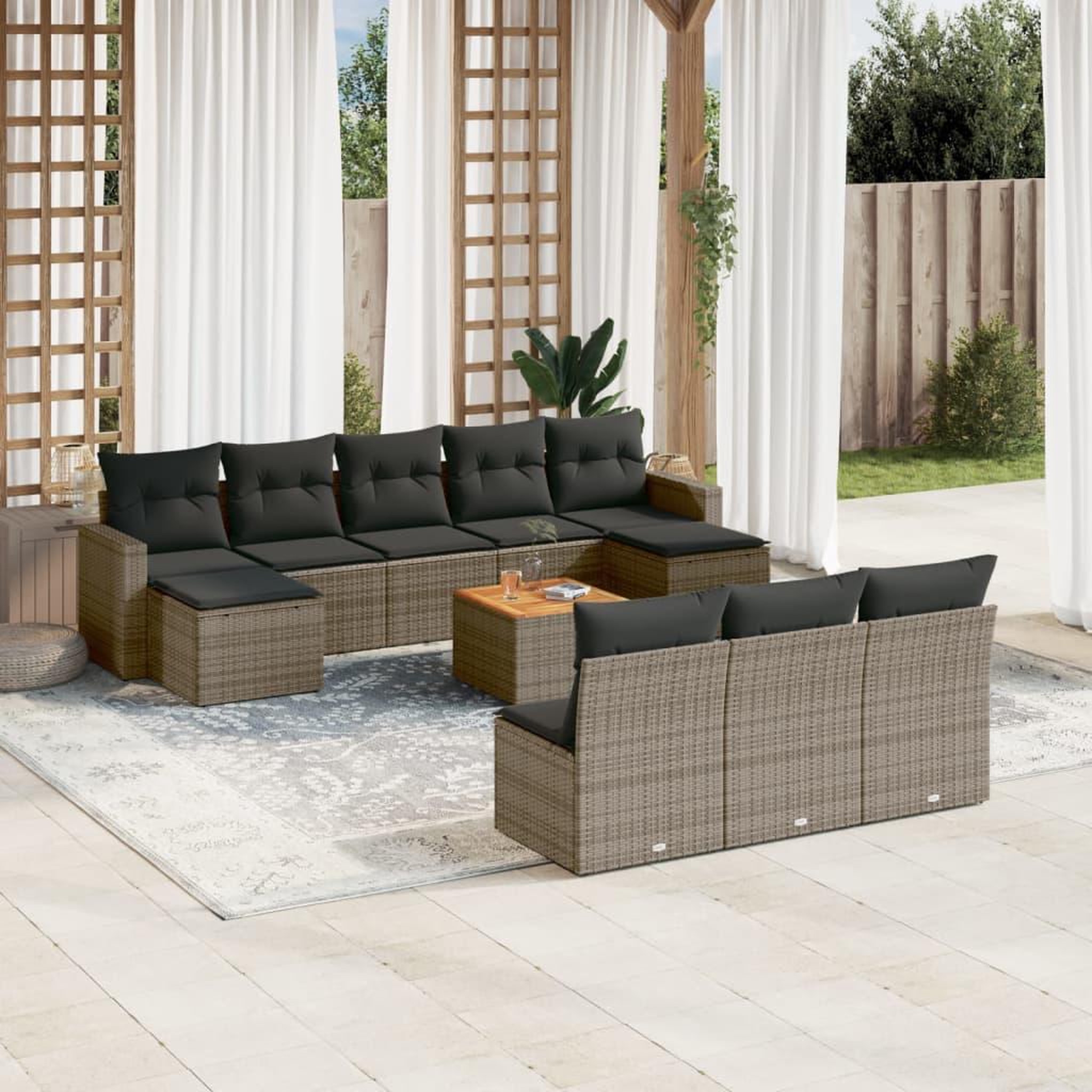 VIDAXL Salon de jardin 11 pcs avec coussins gris resine tressee