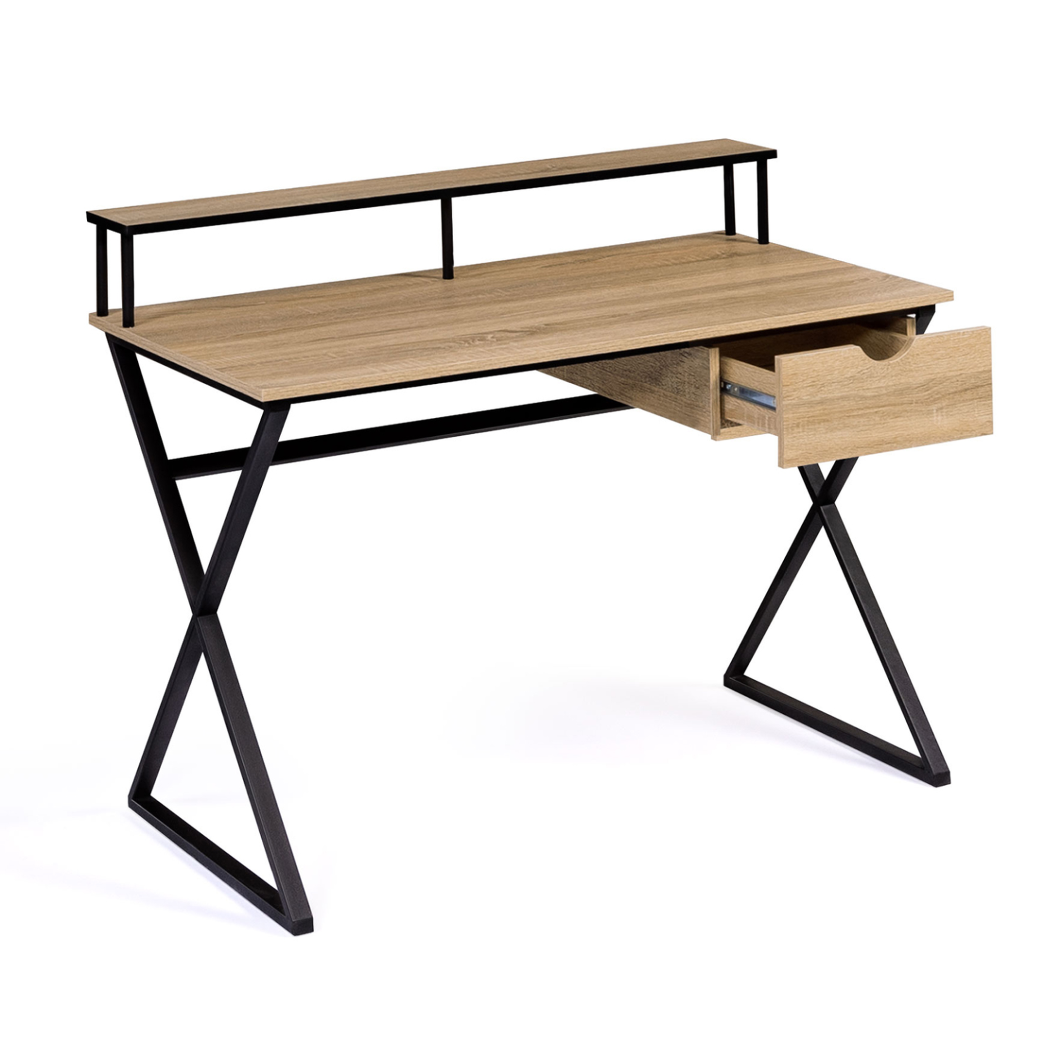 Voir la diapositive 3 : ID MARKET Bureau 1 tiroir enzo pieds croisés design industriel