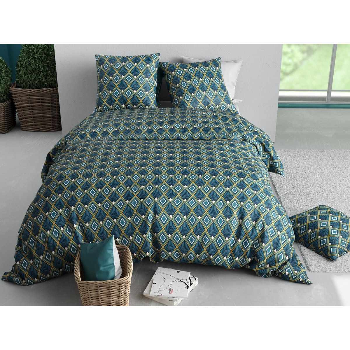 ATELIER DU COTON Parure housse de couette 100% coton 57fils triska