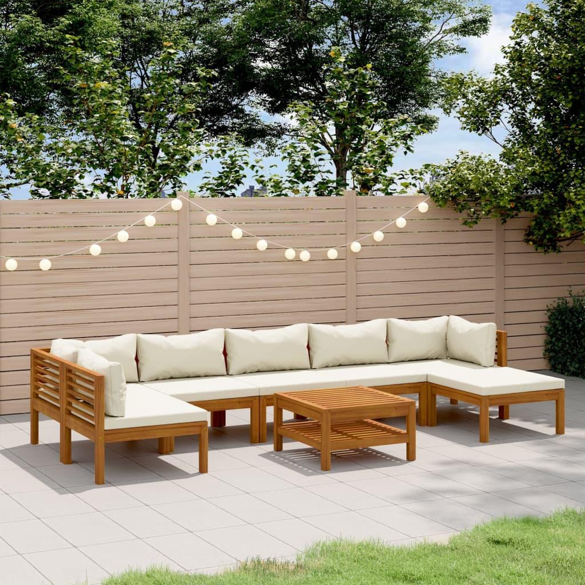 Voir la diapositive 1 : VIDAXL Salon de jardin 8 pcs avec coussin creme Bois d'acacia solide