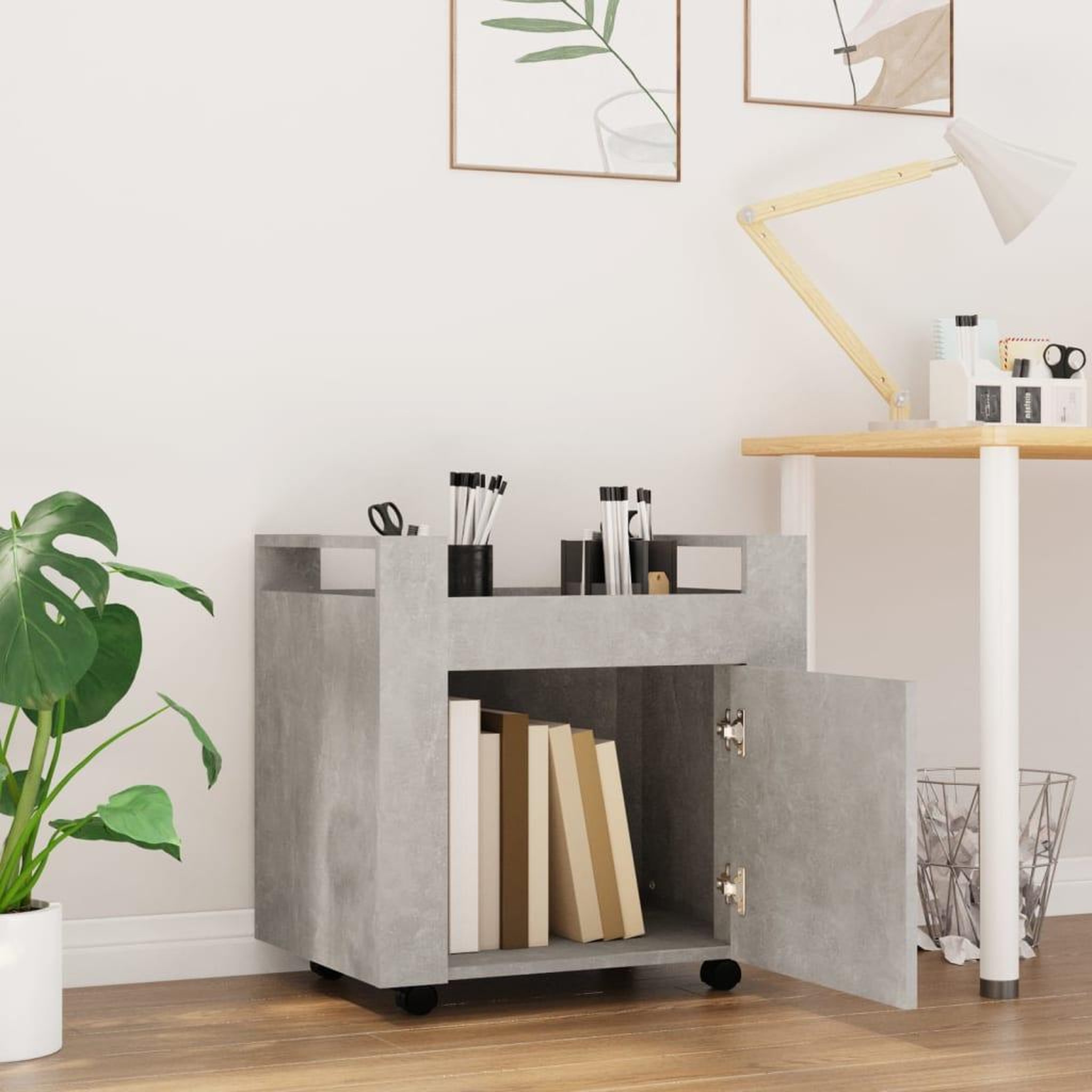 Voir la diapositive 3 : VIDAXL Chariot de bureau Gris beton 60x45x60 cm Bois d'ingenierie