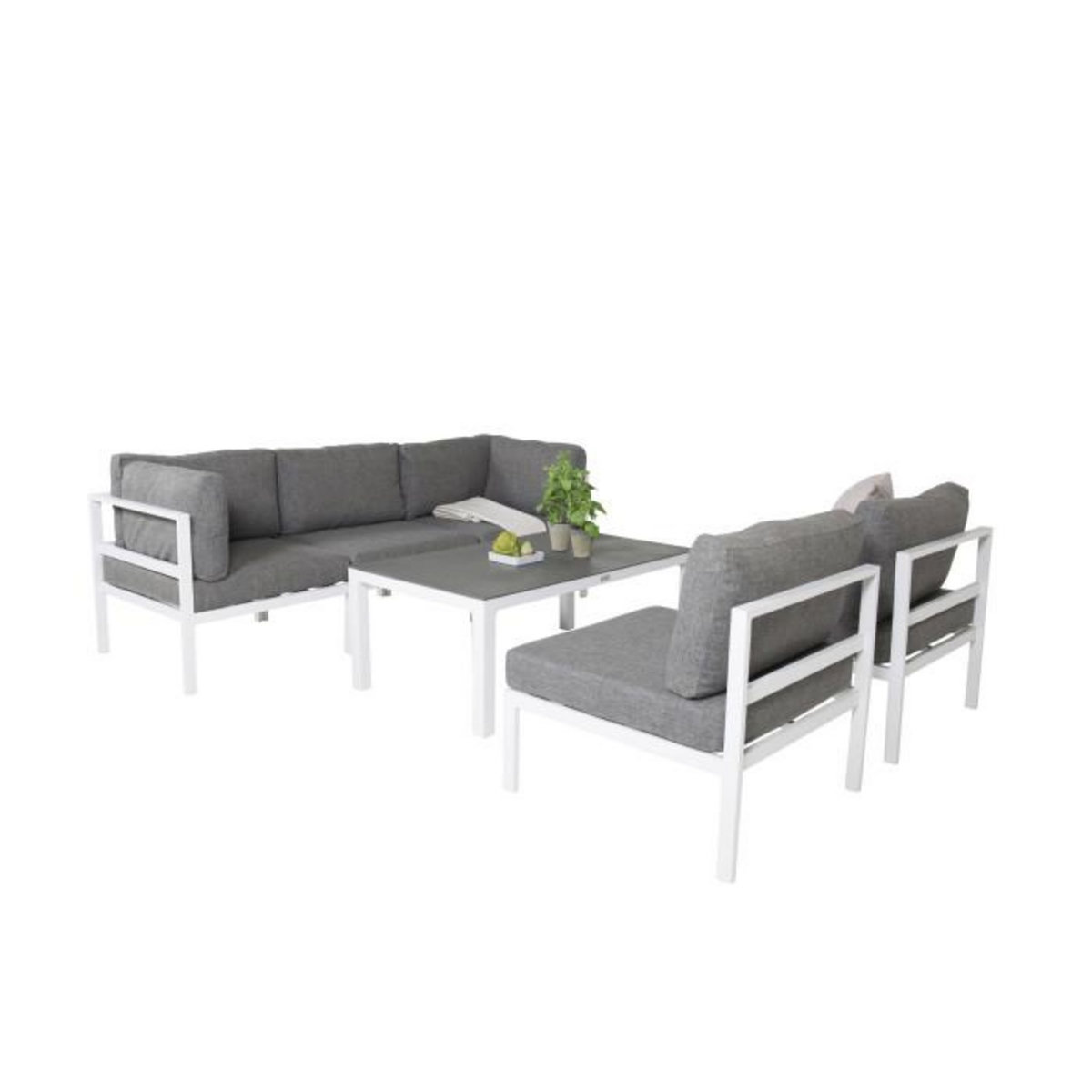 Paris Prix Salon de Jardin Modulable 5 Places  Copacabana  120cm Gris & Blanc