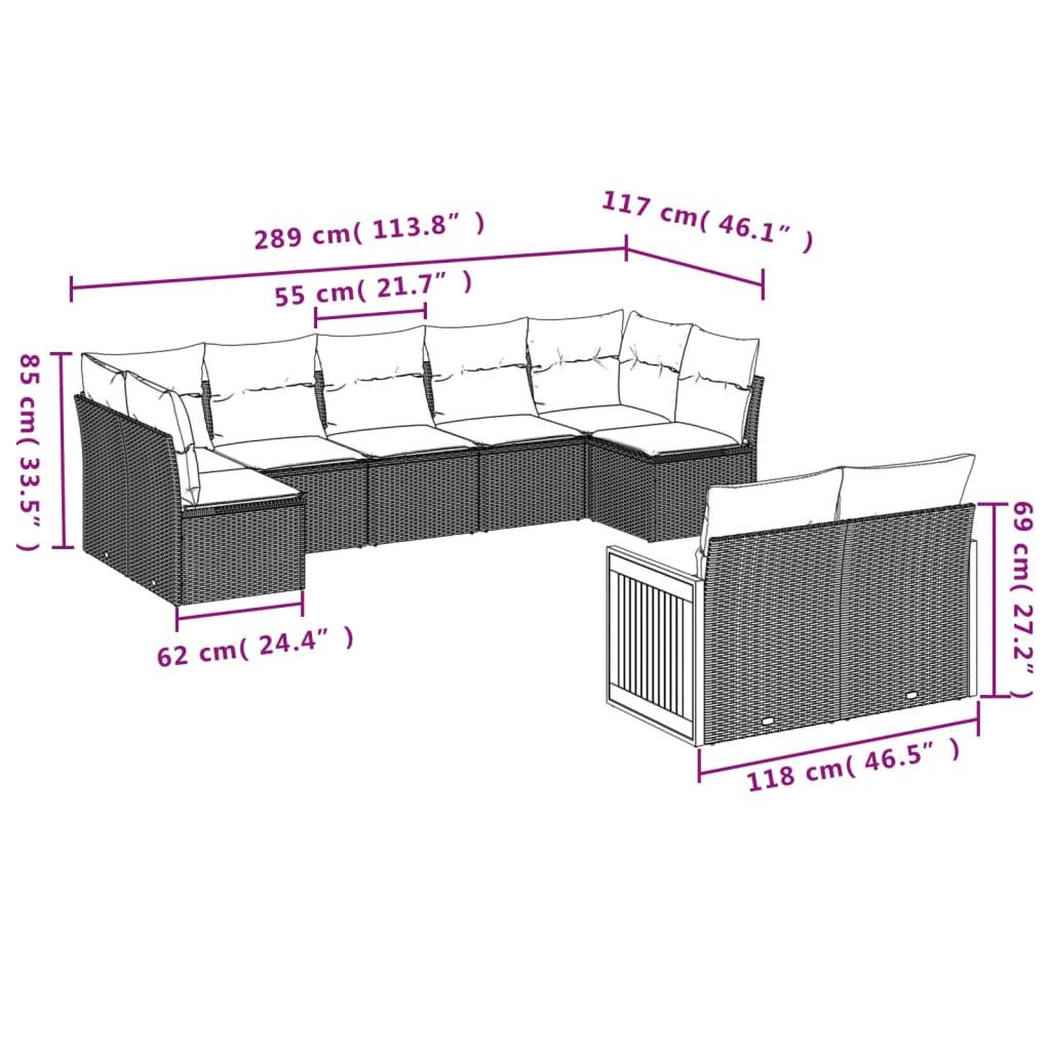 Voir la diapositive 6 : VIDAXL Salon de jardin 9 pcs avec coussins noir resine tressee