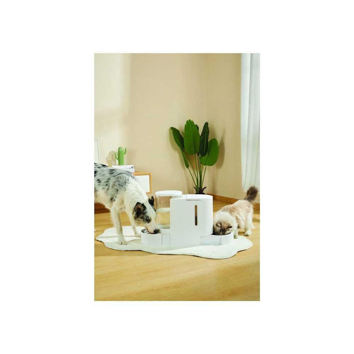 M PETS Distributeur Croquettes & Eau - M PETS - DUPLO - 1.3 kg / 3 L - 40 x 16.2 x 29.1 cm - Blanc