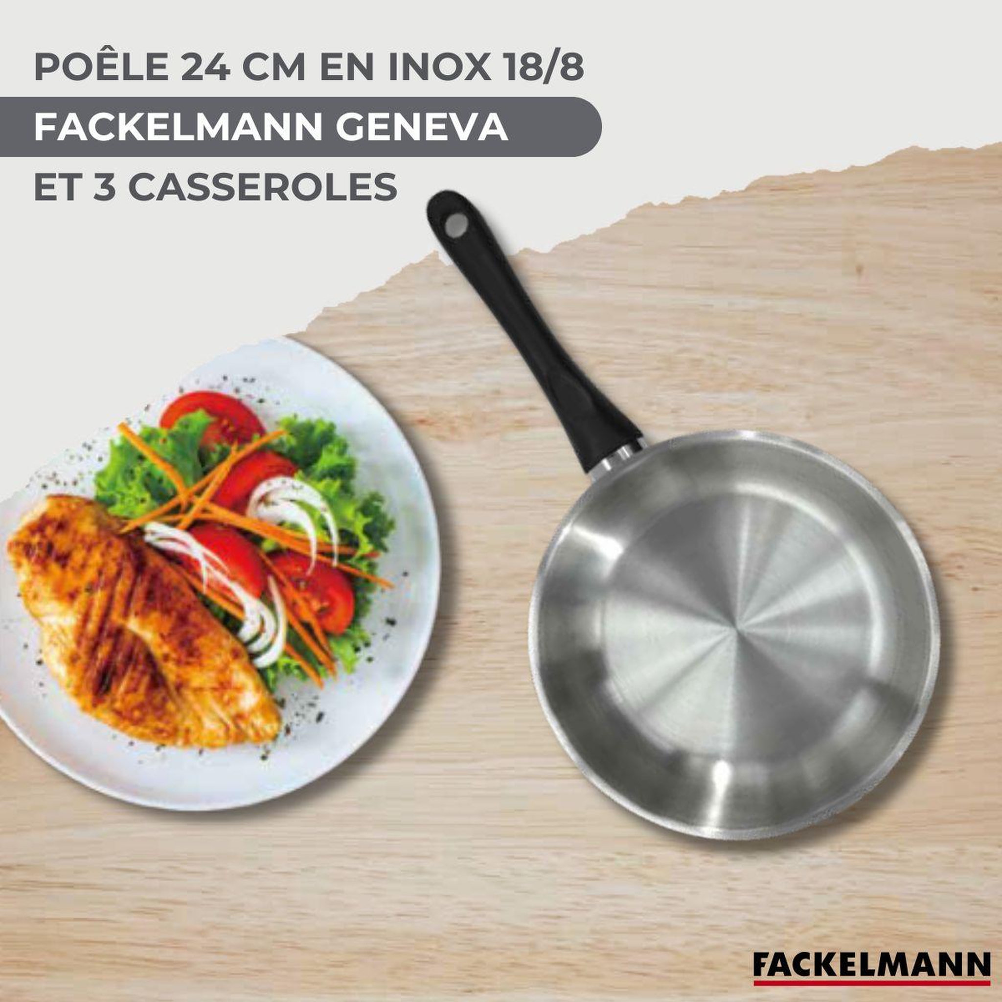 Voir la diapositive 2 : Fackelmann Batterie de cuisine avec 3 casseroles 12/16/20 cm et 1 poêle 24 cm avec 5 ustensiles de cuisine sans pfas fackelmann généva océan