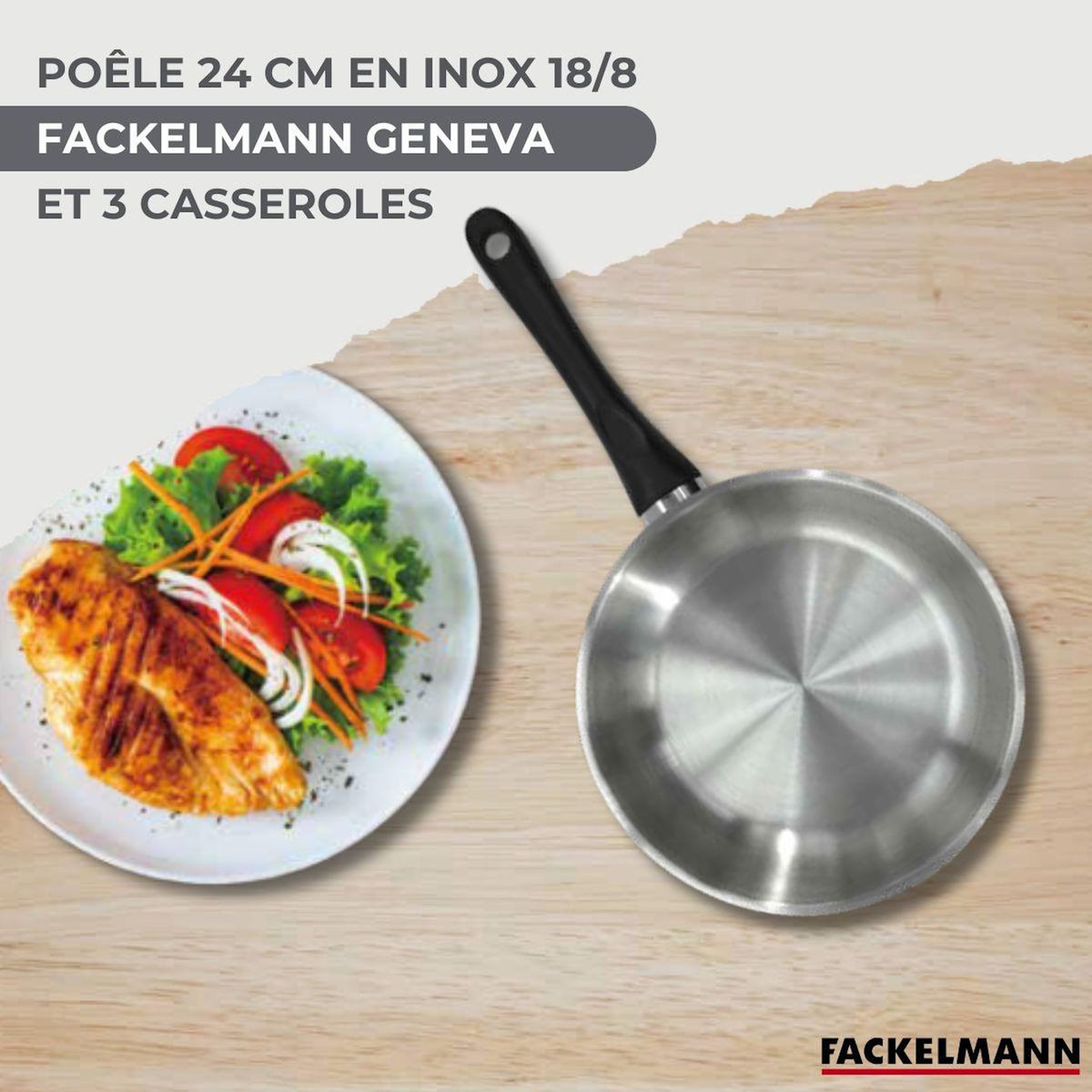 Fackelmann Lot Poêle 24cm et 3 Casseroles 12/16/20cm Fackelmann Généva avec 5 ustensiles