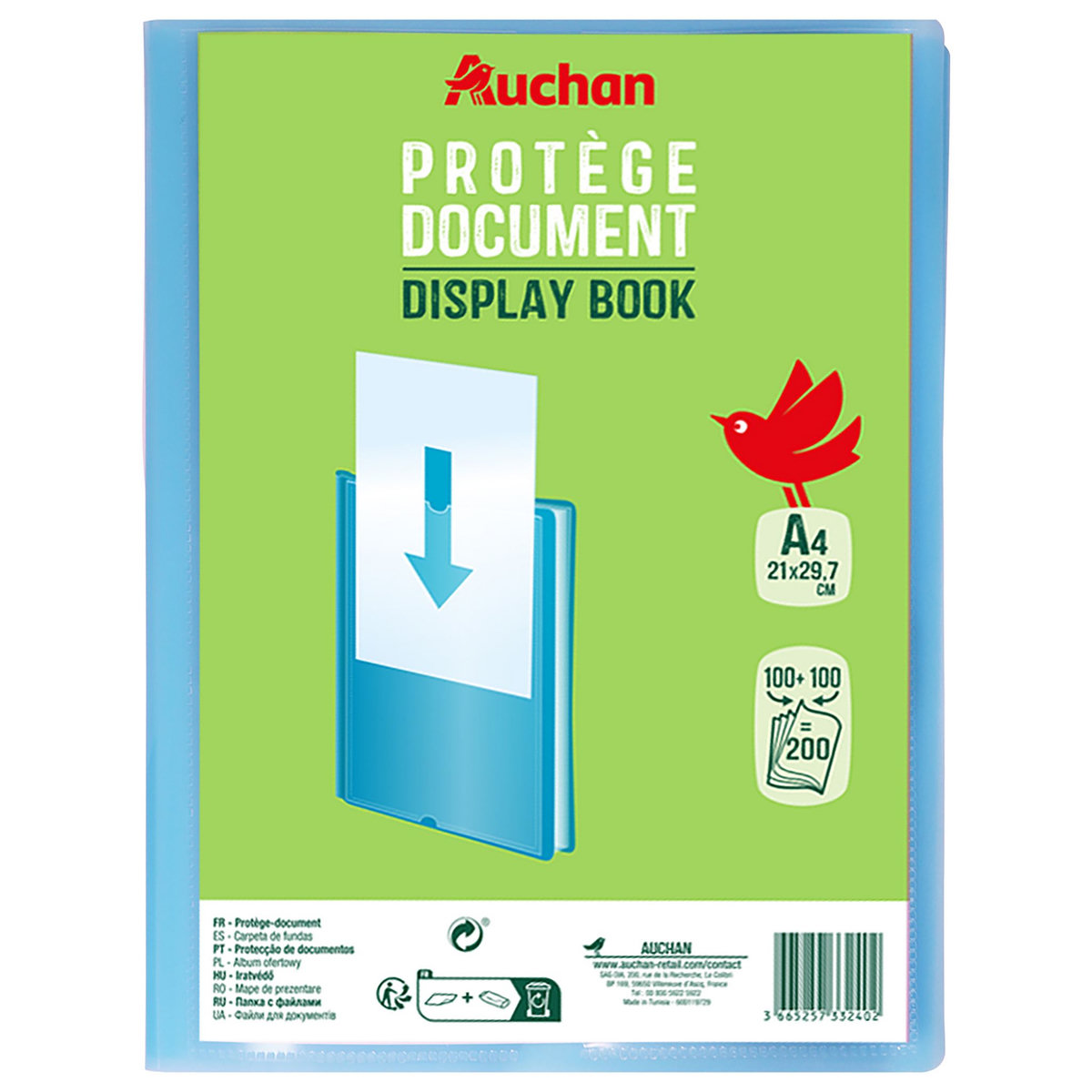 Pryse Classeur à Spirale 50 Pochettes A4 Bleu – Protège-Documents Avec Élastiques Et Porte-Documents