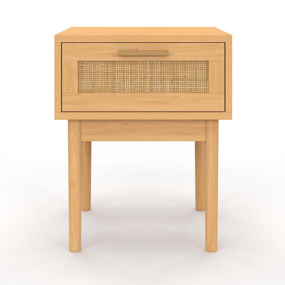 ID MARKET Lot de 2 tables de chevet ROBERT 1 tiroir effet naturel cannage et bois