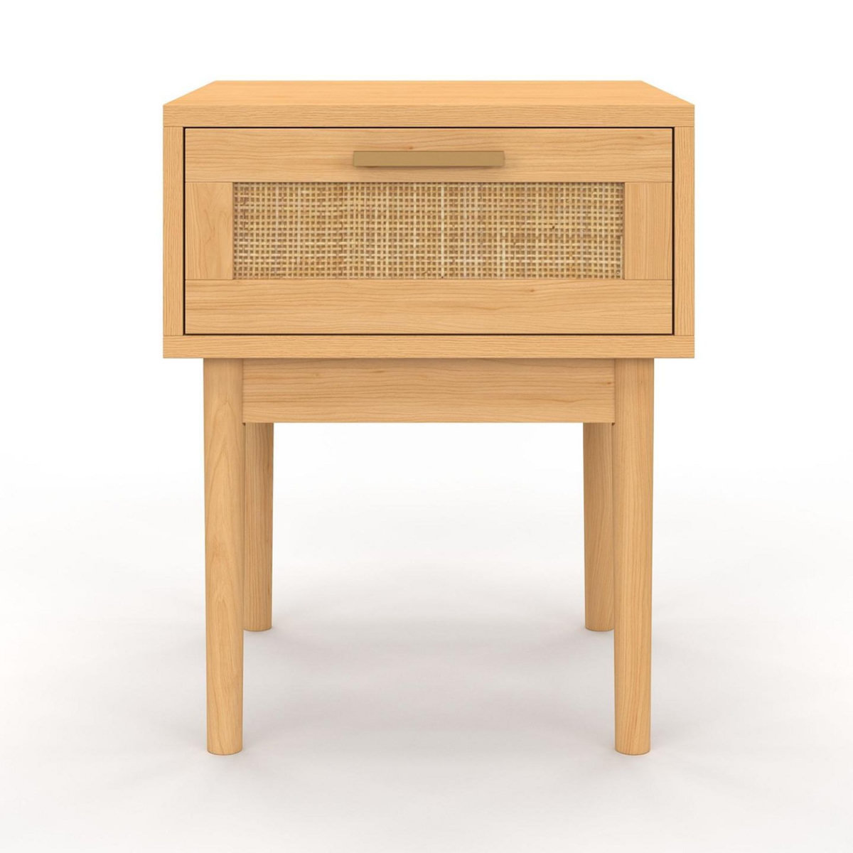 ID MARKET Lot de 2 tables de chevet ROBERT 1 tiroir effet naturel cannage et bois