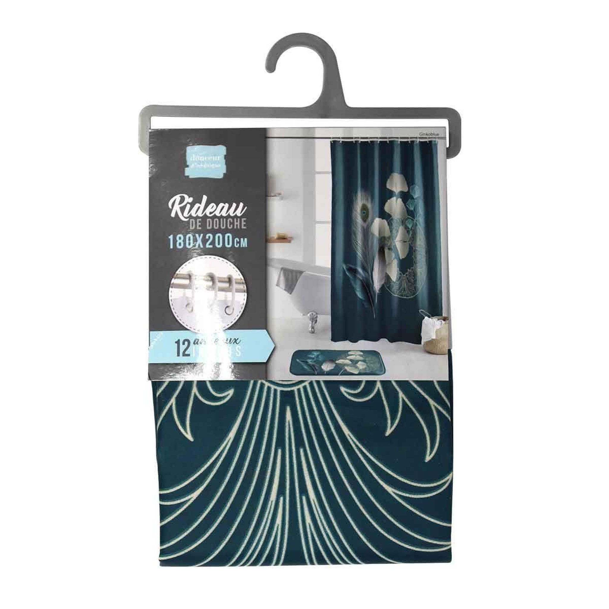 Voir la diapositive 2 : Douceur d'Intérieur Rideau de douche  ginkoblue  180x200cm vert
