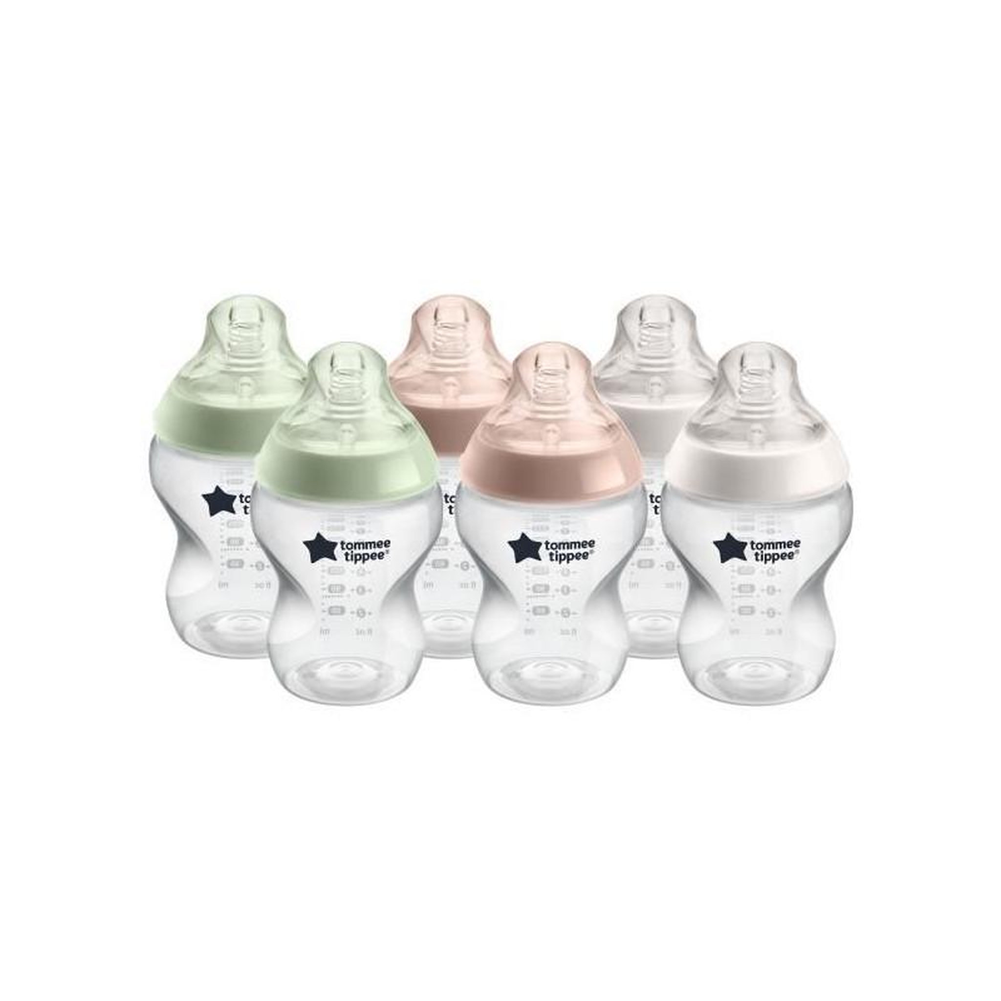 TOMMEE TIPPEE TOMMEE TIPPEE Biberons Closer to Nature, tétine imitant le sein maternel avec valve anti-colique, 260 ml, lot de 6, pastel