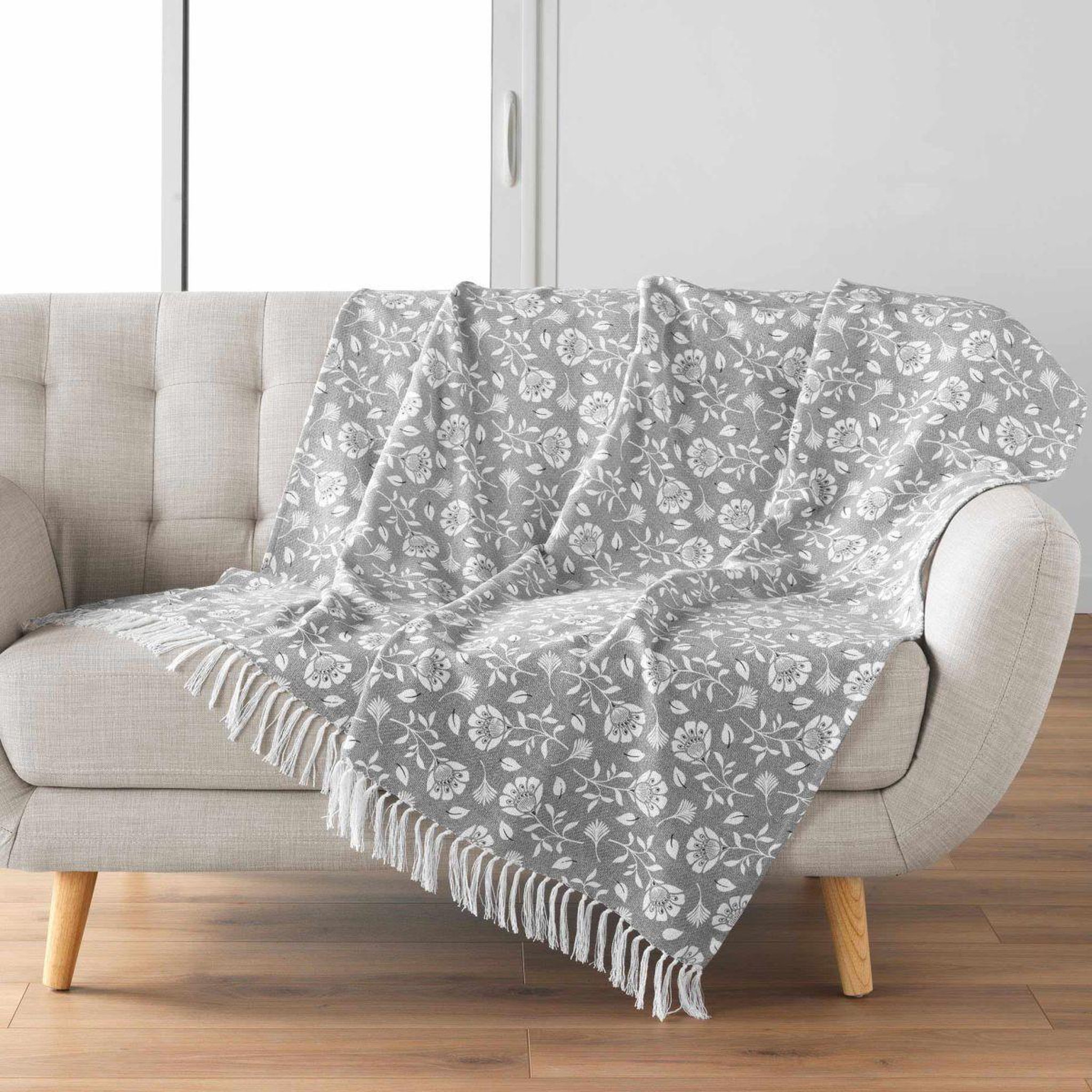 Voir la diapositive 5 : Douceur d'Intérieur Plaid à franges imprimé  flavie  125x150cm gris