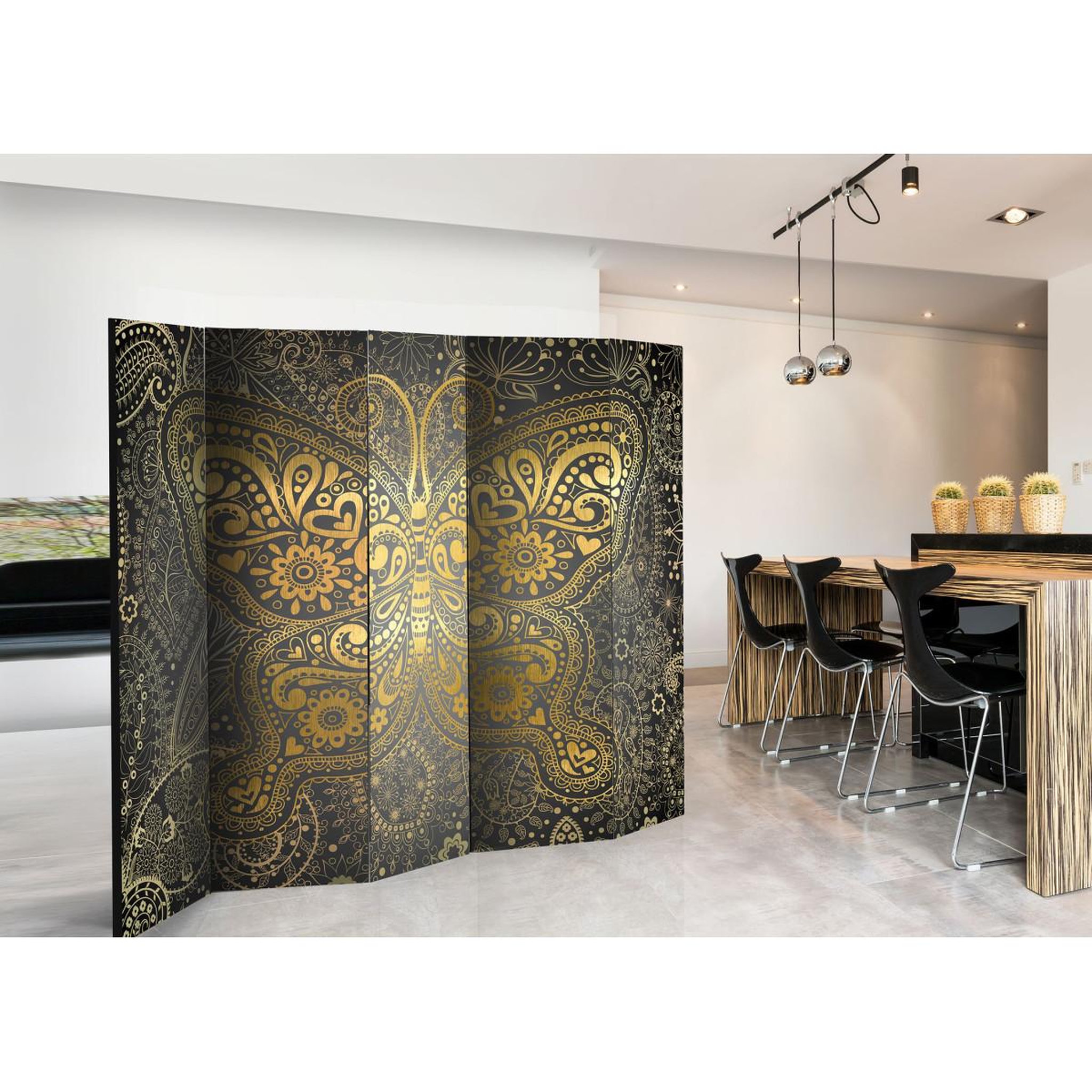 Voir la diapositive 2 : Paris Prix Paravent 5 volets  golden butterfly  172x225cm