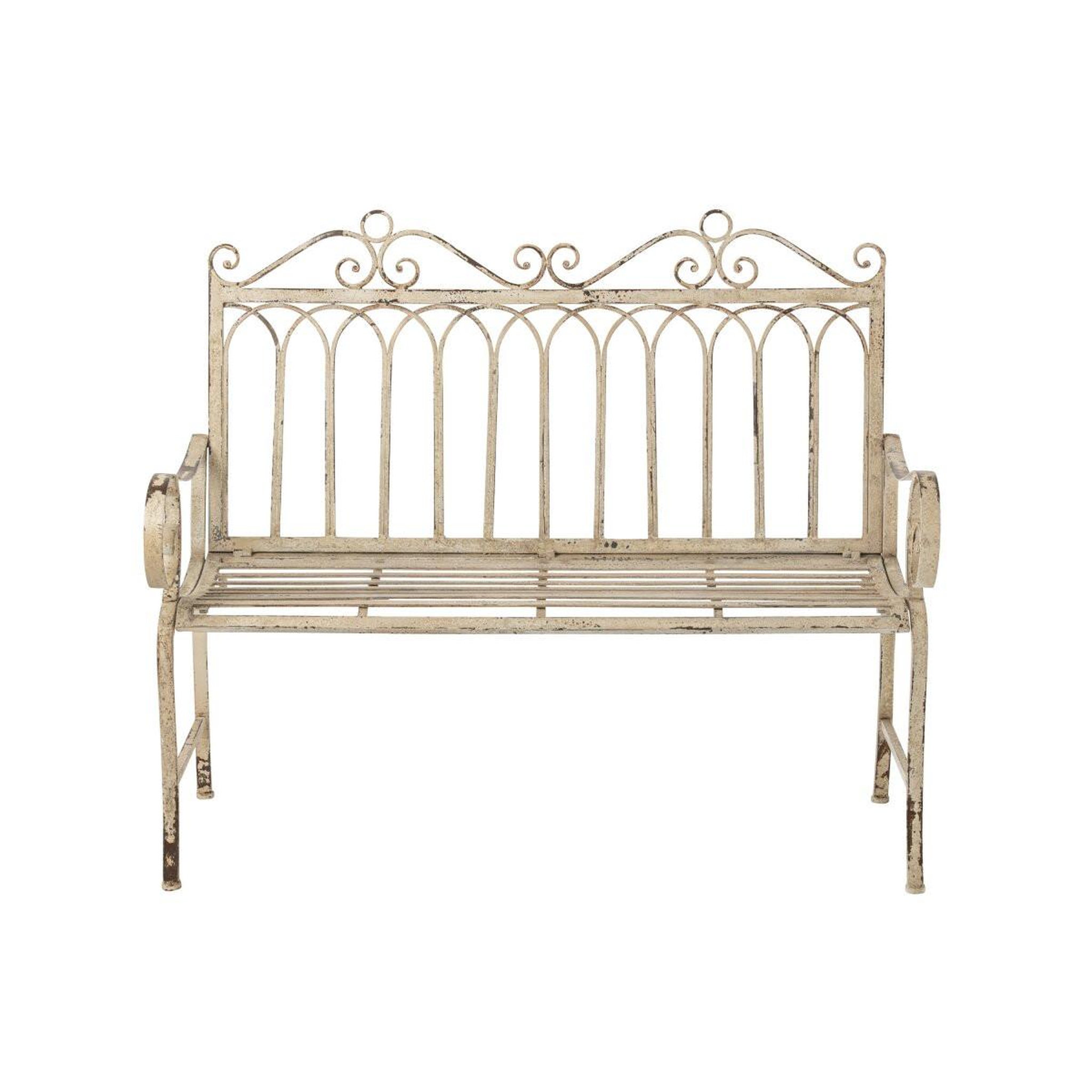 Voir la diapositive 2 : J-LINE Banc de Jardin en Métal  Fabien  123cm Blanc Cassé