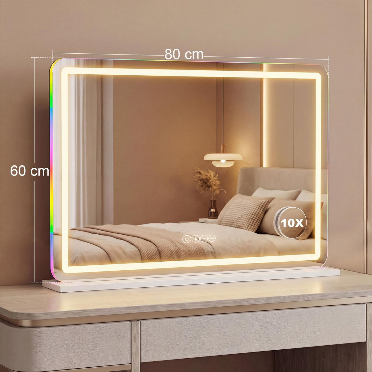 HOMCOM Miroir LED tactile réglable grossissant 10x HP intégré autoportant