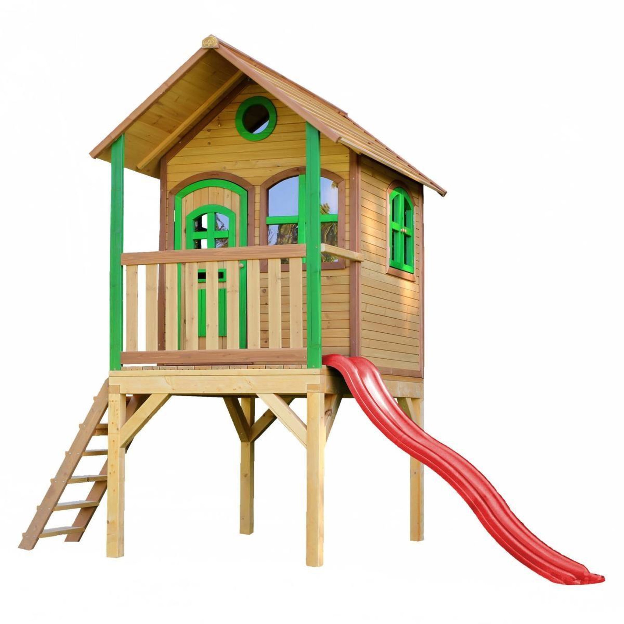 Axi House Maisonnette sophie marron-vert toboggan rouge