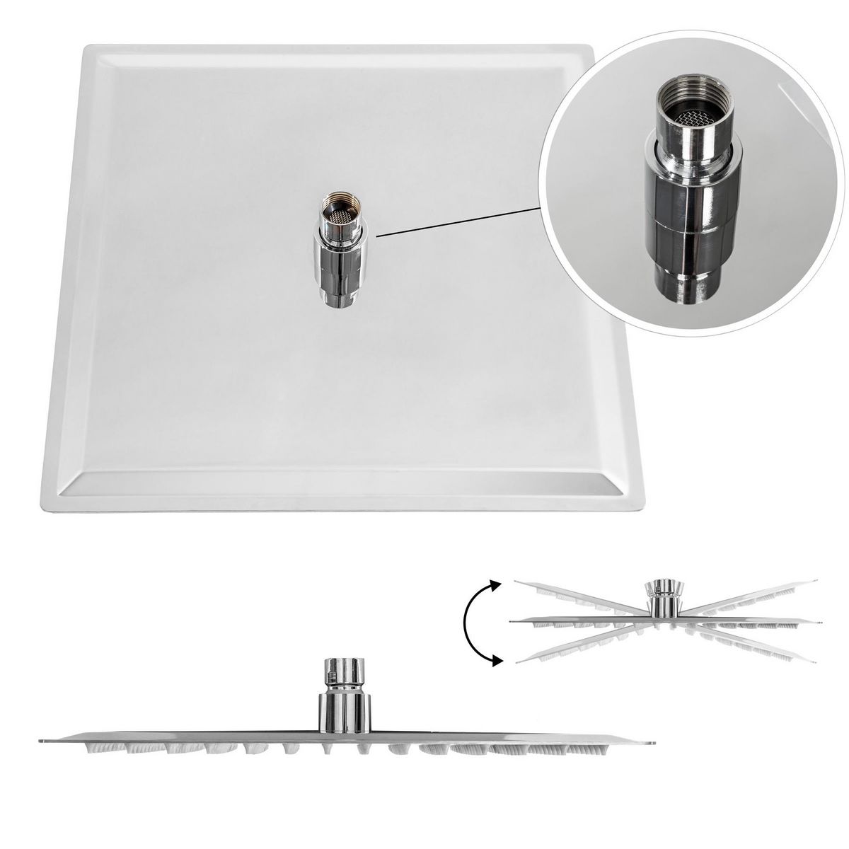 tectake Pommeau de douche à effet de pluie en acier inoxydable poli avec un effet miroir argent 30 x 30 cm