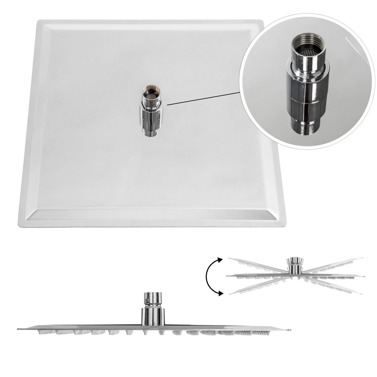 tectake Pommeau de douche à effet de pluie en acier inoxydable poli avec un effet miroir argent 30 x 30 cm