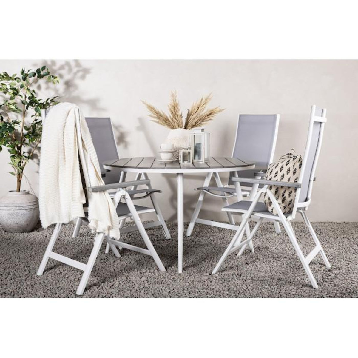 Paris Prix Ensemble Table de Jardin & 4 Chaises  Break & Alabny  120cm Gris