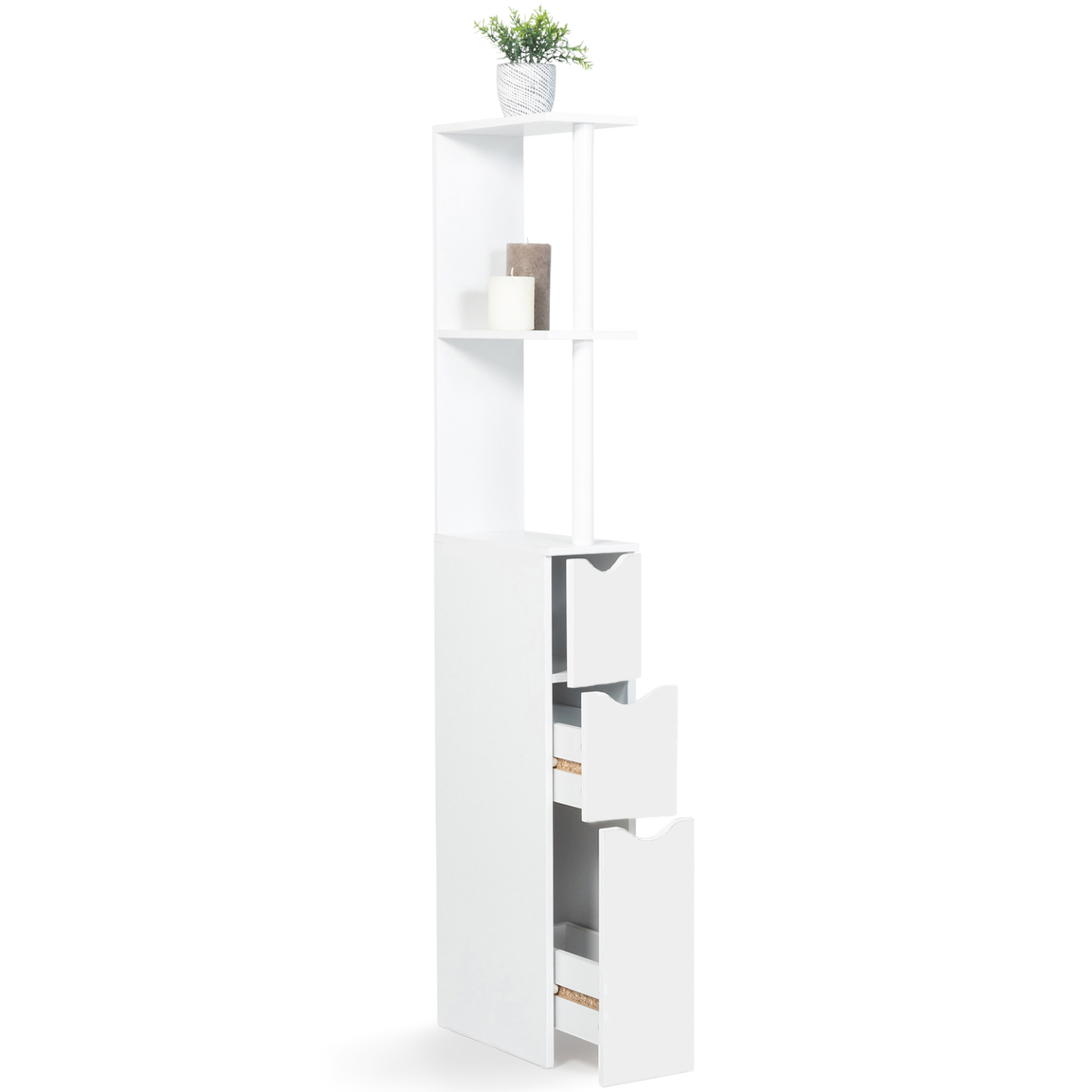 Voir la diapositive 3 : ID MARKET Meuble wc étagère willy bois 3 portes blanc