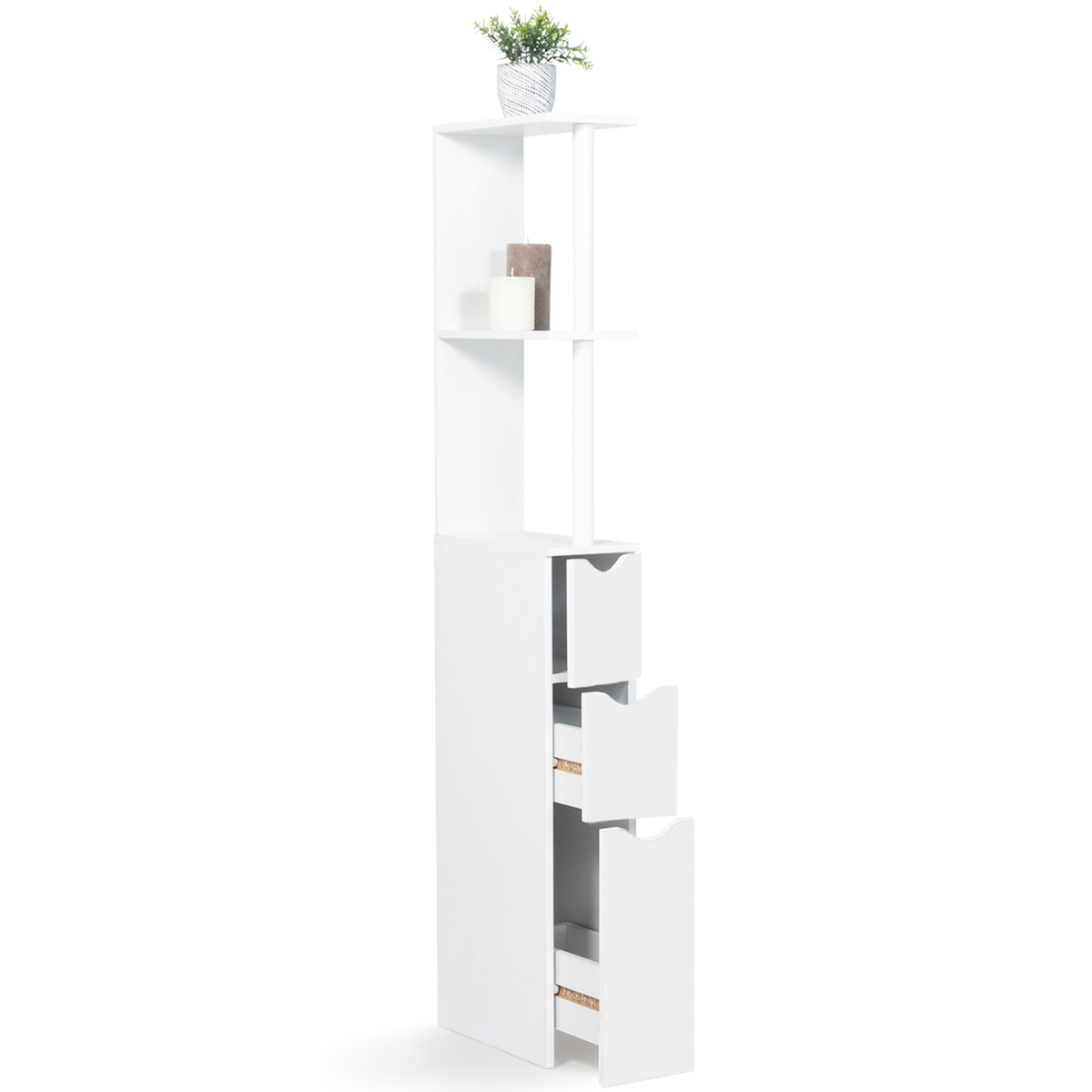ID MARKET Meuble WC étagère WILLY bois 3 portes blanc