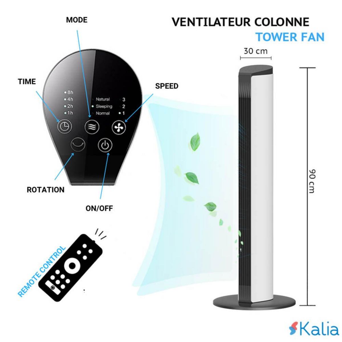KALIA Ventilateur colonne RIO Noir ABS 55W