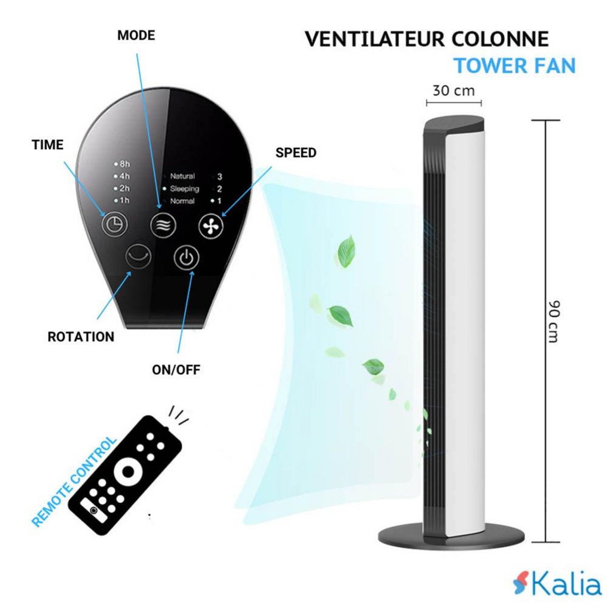 KALIA Ventilateur colonne RIO Noir ABS 55W