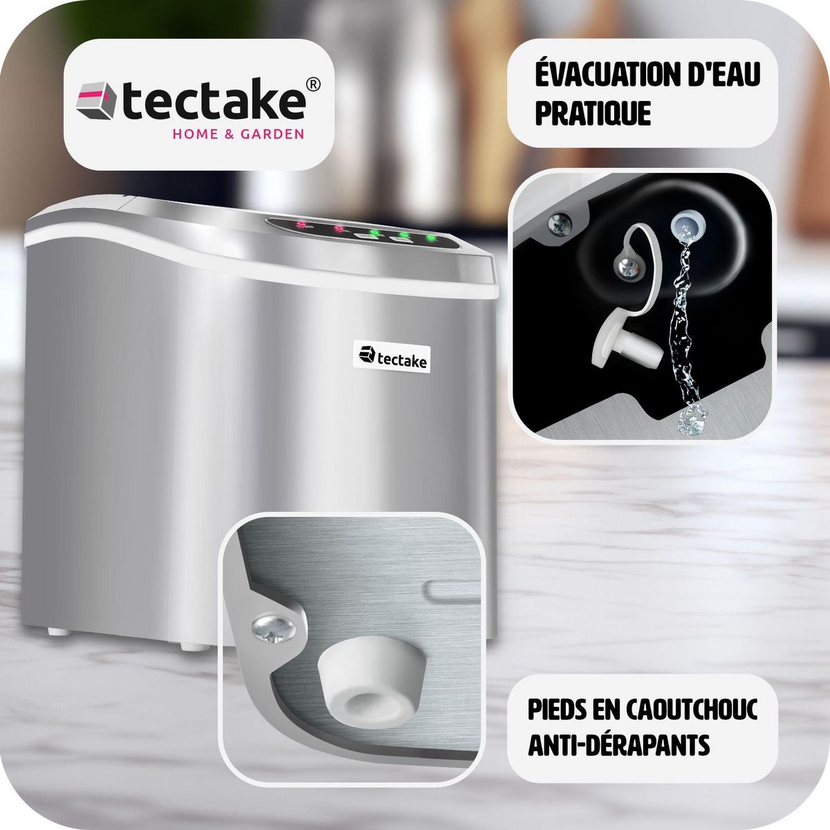 tectake Machine à glaçons 2,4 L réservoir d'eau argent