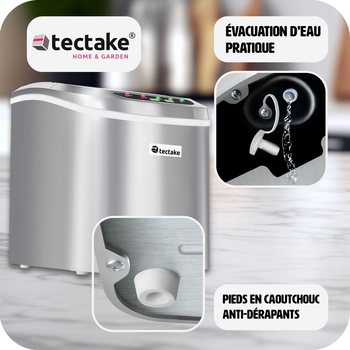 tectake Machine à glaçons 2,4 L réservoir d'eau argent
