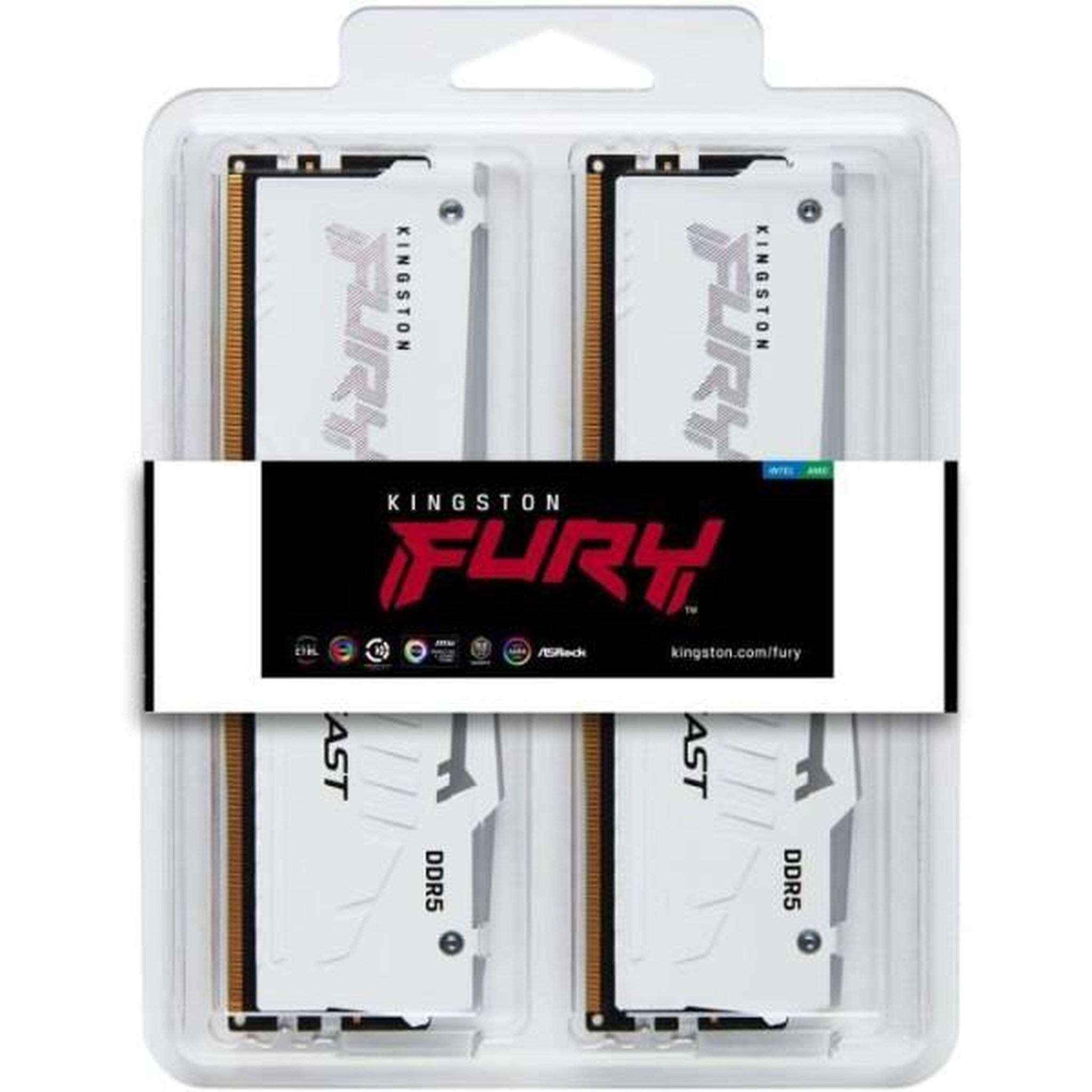 Voir la diapositive 5 : Kingston Mémoire DDR5 - KINGSTON - FURY Beast White RGB EXPO - 32 Go (2 x 16 Go) - 6000 Mhz - CL30